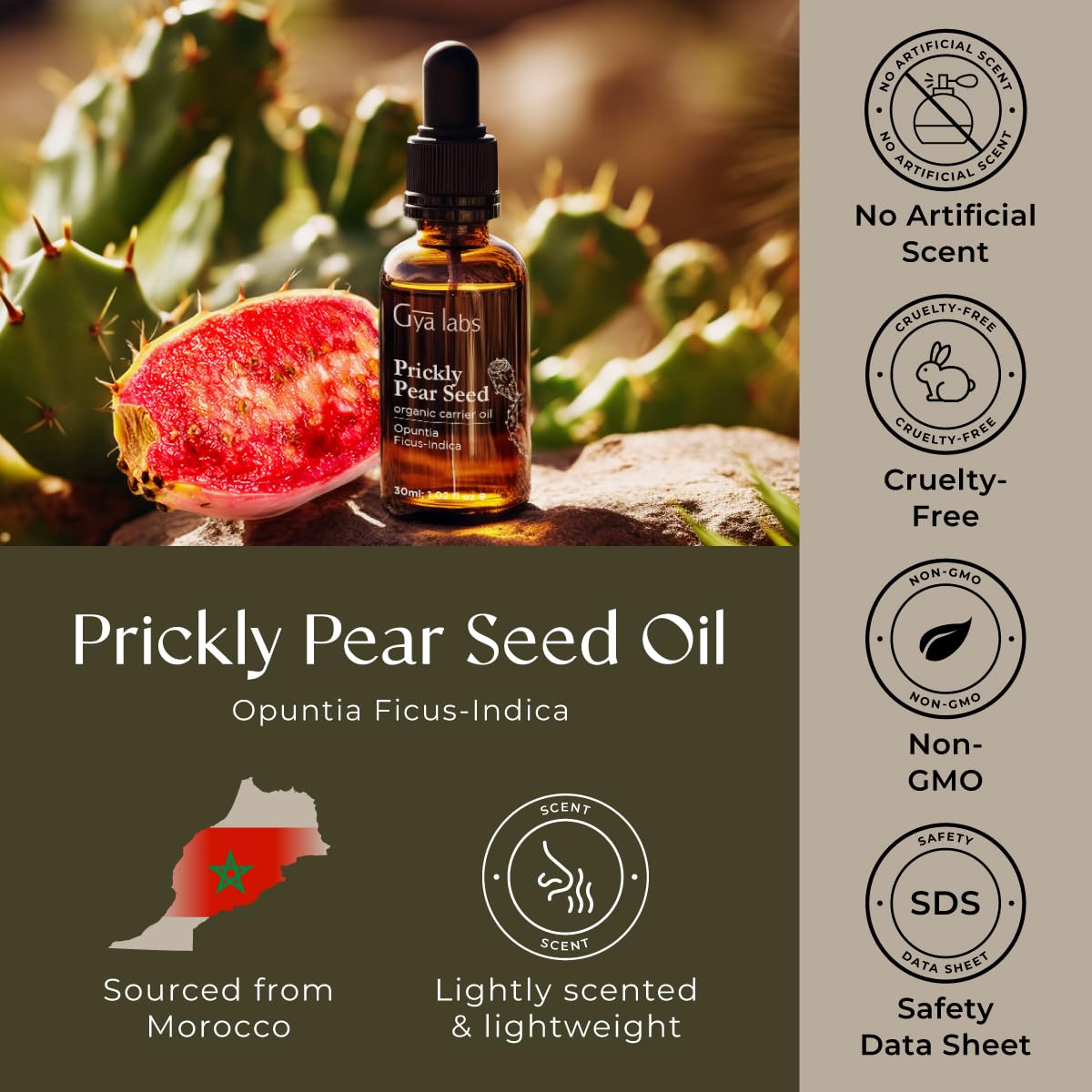 Gya Labs Prickly Pear Seed Oil - 1 Fl Oz - Carrier Oil for Hair, Skin, Face, Scalp & Body Massage