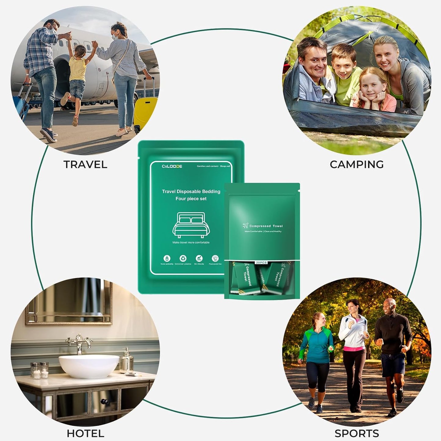 2 Pack Disposable Bed Sheet for Travel with 20 PCS Disposable Face Towels, Disposable Bed Sheets with Compressed Towel Travel Sheet for Hotel, Cruise, Trip, SPA, Camping