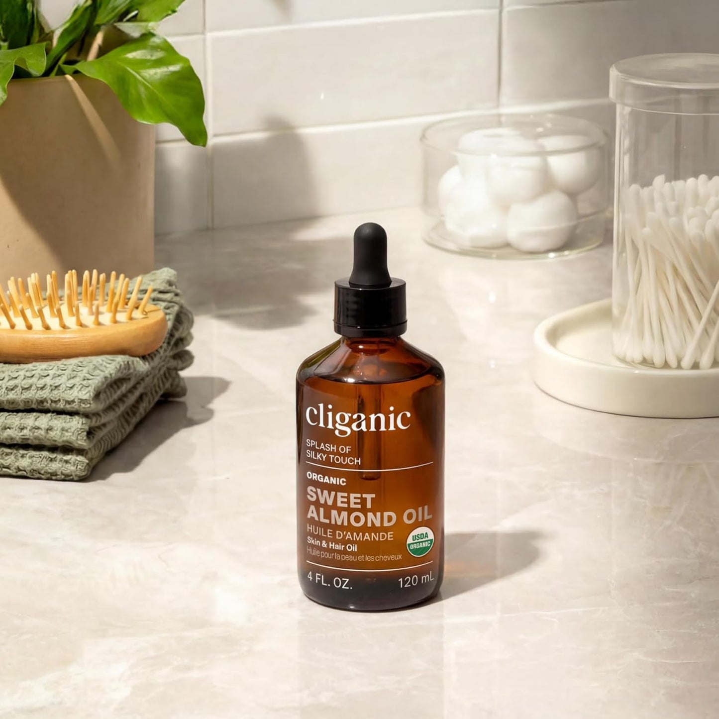 Cliganic Organic Sweet Almond Oil, 100% Pure (8oz) - for Skin & Hair, Nourishing Carrier Oil for Face & Body