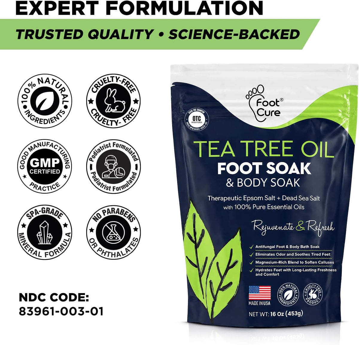 Tea Tree Oil Epsom Salt Foot Soak for Toenail Fungus Treatment, Tired Feet