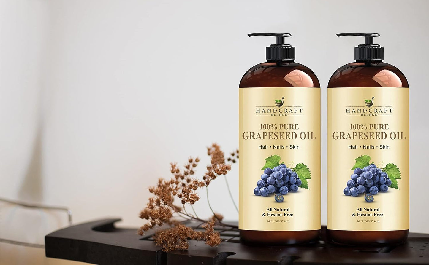 Handcraft Blends Lightweight Massage Set: Apricot Kernel Oil and Grapeseed Oil – (2 x 16 Fl Oz) – 100% Pure & Natural – Non-Greasy Carrier Oils for Oily or Sensitive Skin