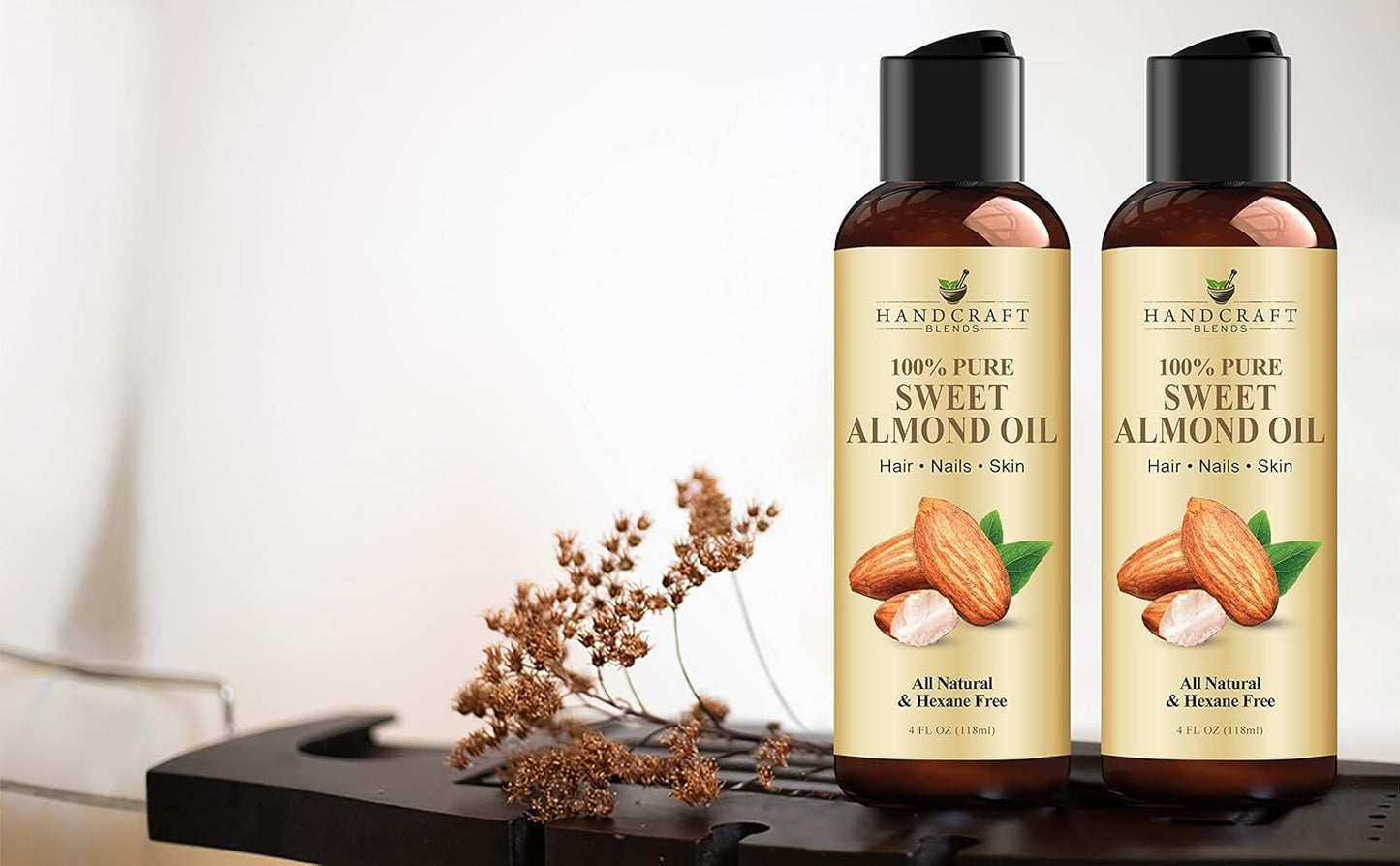 Handcraft Blends Sweet Almond Oil - 4 Fl Oz - 100% Pure and Natural - Premium Grade Carrier Oil for Skin and Hair - Hair and Body - Massage - Hexane-Free