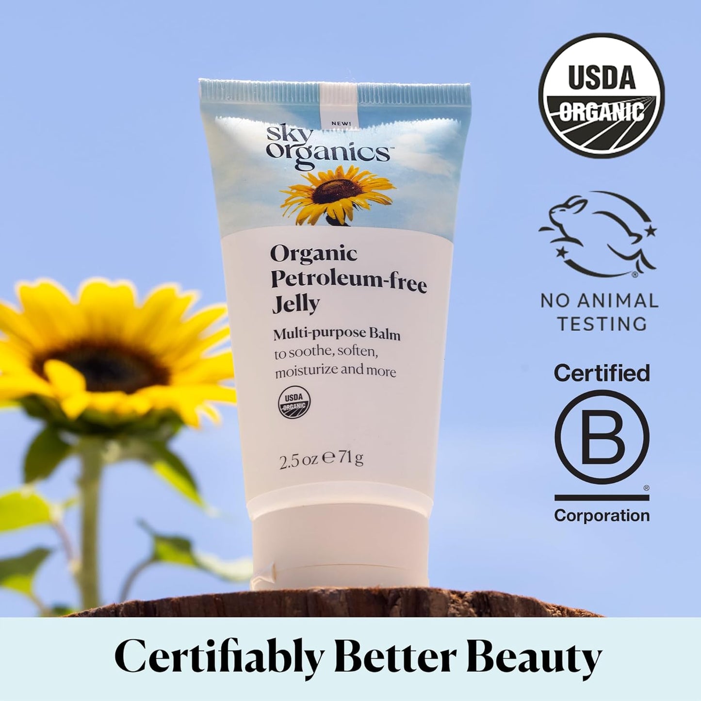 Sky Organics Organic Petroleum-free Jelly, Multi-Purpose Skin Care Balm with Organic Shea Butter, Coconut Oil, Olive Oil & Vitamin E, Moisturizing Lip Balm & Moisturizer for Dry Skin, 2.5 Oz