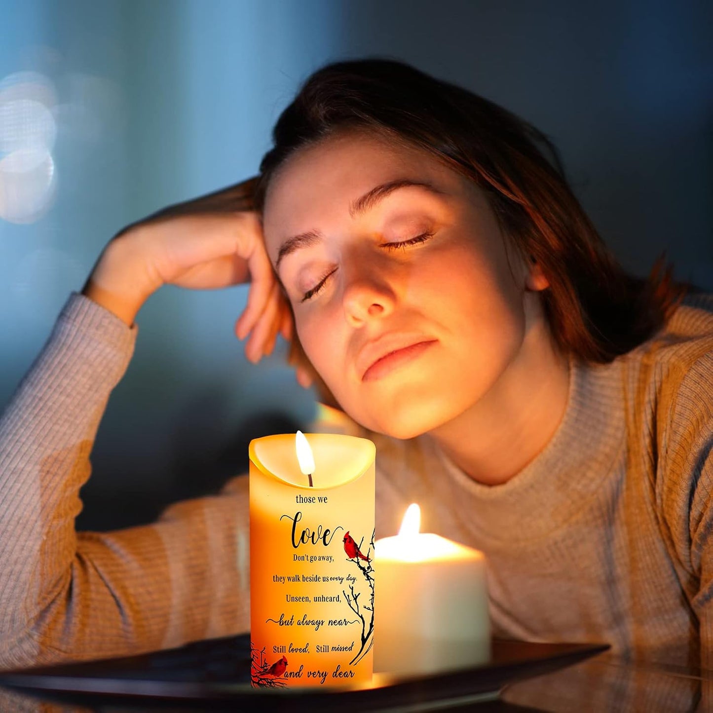 Gerrii Memorial Candles Sympathy Gifts LED Flameless Cardinal Bereavement Candles for Loss of Loved One Sympathy Cardinal Gifts Battery Candle for Prayers(Simple Style)
