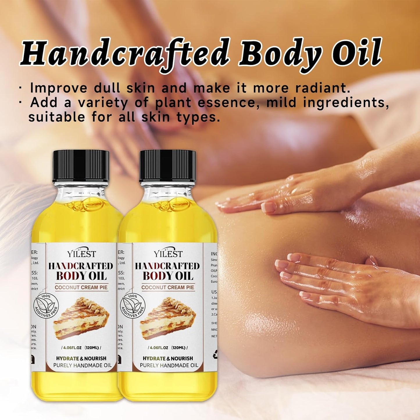 Organic Coconut Oil Body Oil for Dry Skin - Sweet Almond & Coconut Oils Blend, Moisturizing, Nourishing & Aromatic Skin Care Treatment for Women & Men, 4.06 Fl Oz, Hydrating & Non-Greasy