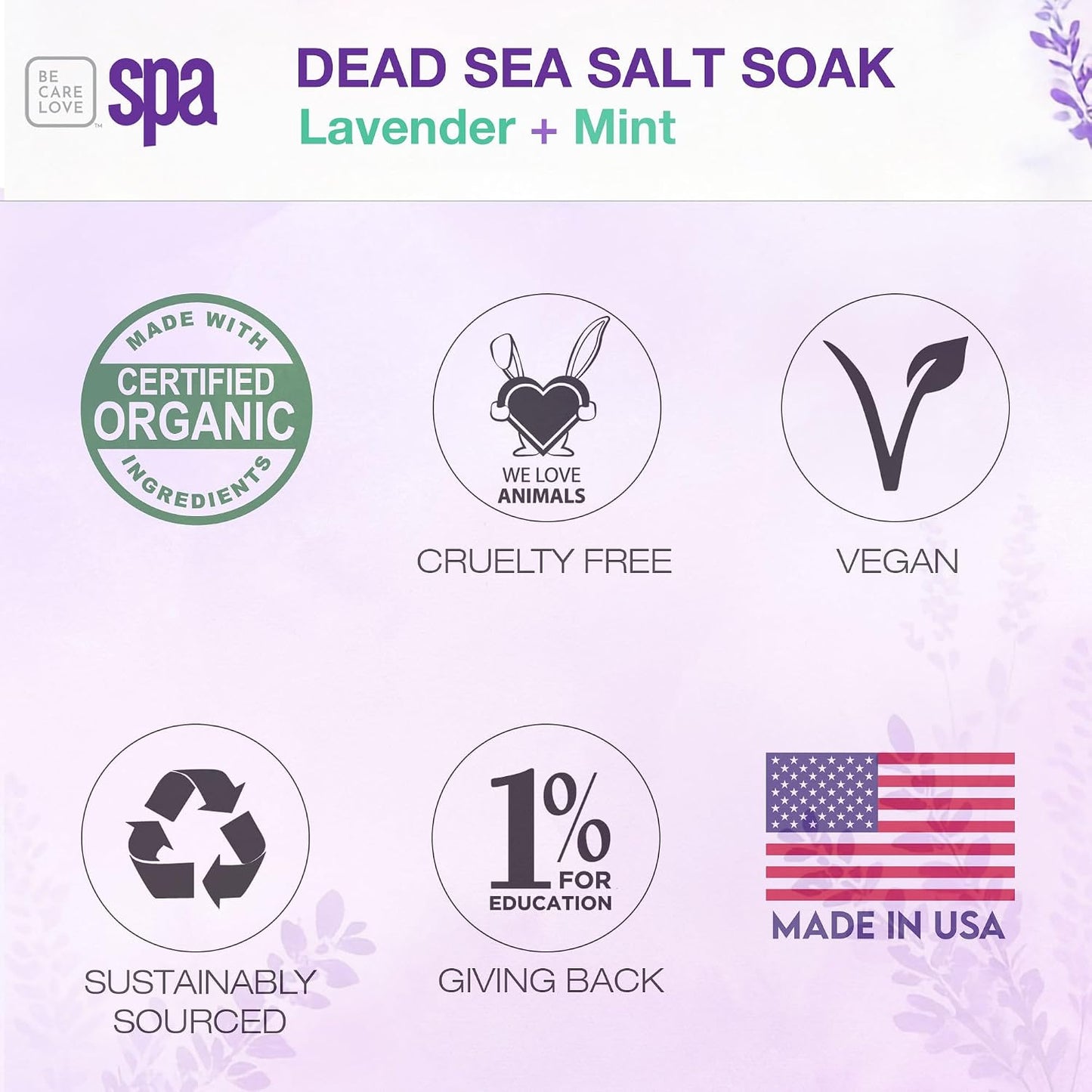 BCL SPA Dead Sea Salt Soak - Bath Salt with Organic Lavender + Mint, Shae Butter, Arnica, Aloe Vera Juice, Chamomile, Argan Oil & Jojoba Oil Skin Exfoliator- Home/Professional Use 16 fl oz