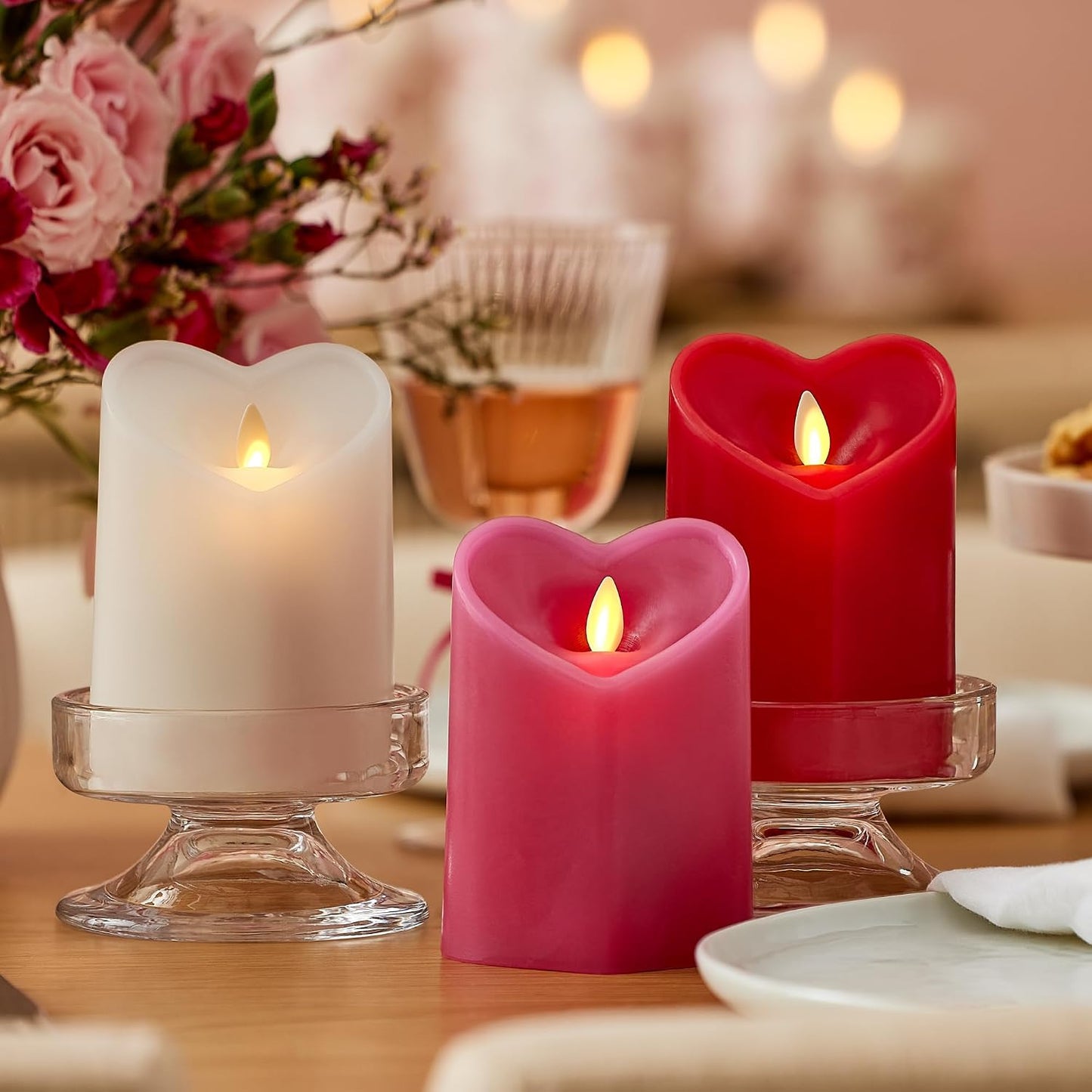 Luminara True Red Heart Shaped Pillar Candle - Flickering Real-Flame Technology - Remote Ready - Romantic Valentine's Collection - 3.5" x4.5"