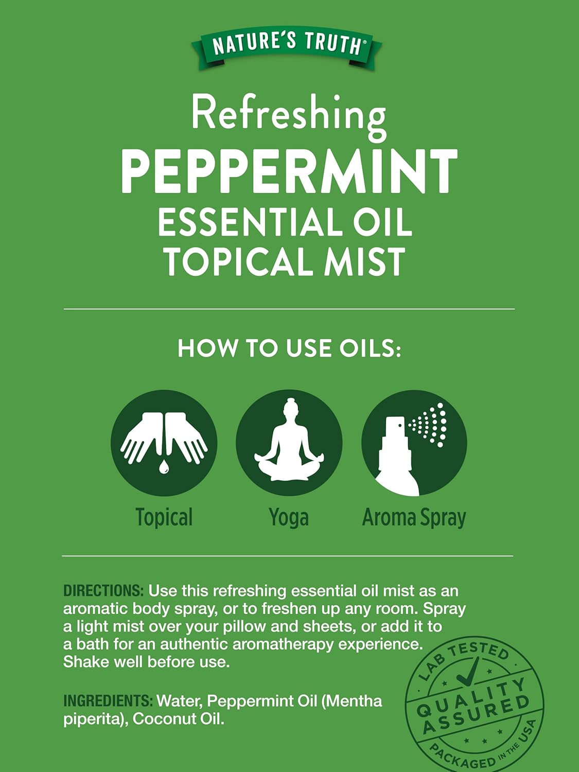 Nature's Truth Peppermint Essential Oil Spray | 2.4 Fluid Ounces | for Aromatherapy | Plant Based, Non-GMO & Gluten Free