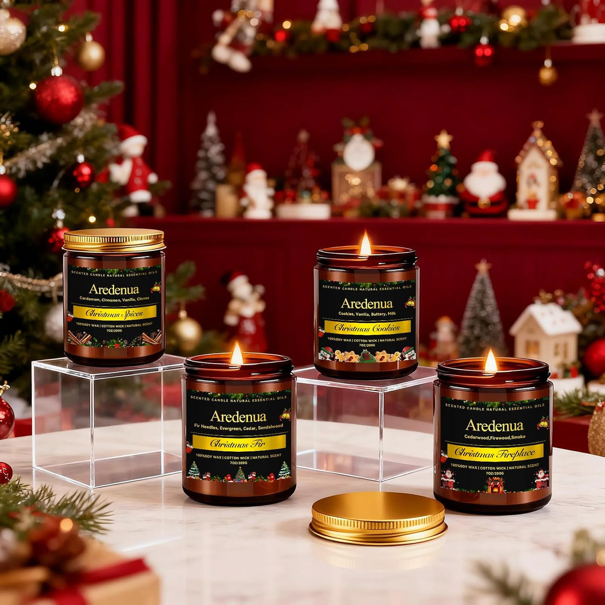 Christmas Candles Set, 4 Pack Holiday Candle for Home Scented, 28 oz