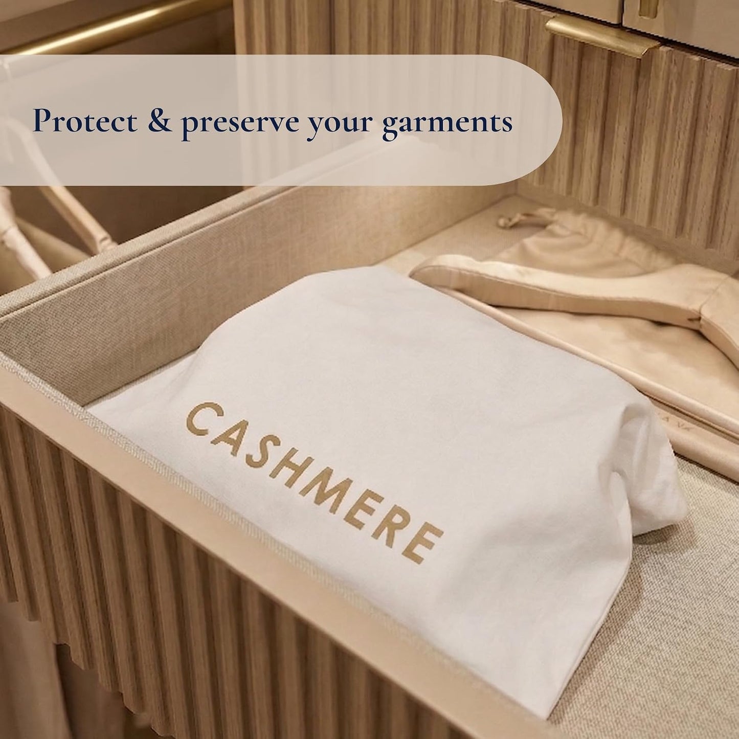 Cashmere Wool Sweater Storage Bag Pouch Set with integrated Cedar Wood