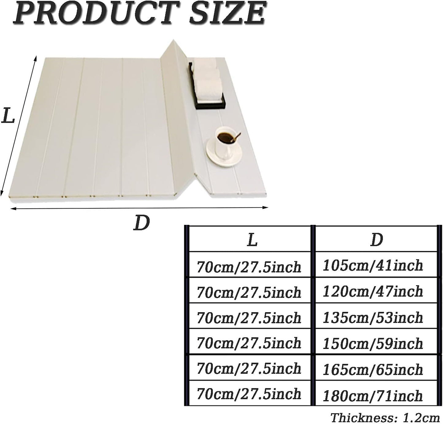 Bathtub Caddy Tray Expandable Bath Table Over Tub for 1-2 Person Luxury Bath Organizer 1.2cm Thick Folding Dust Board Bathtub Insulation Cover (Length:70cm) (70x105cm)