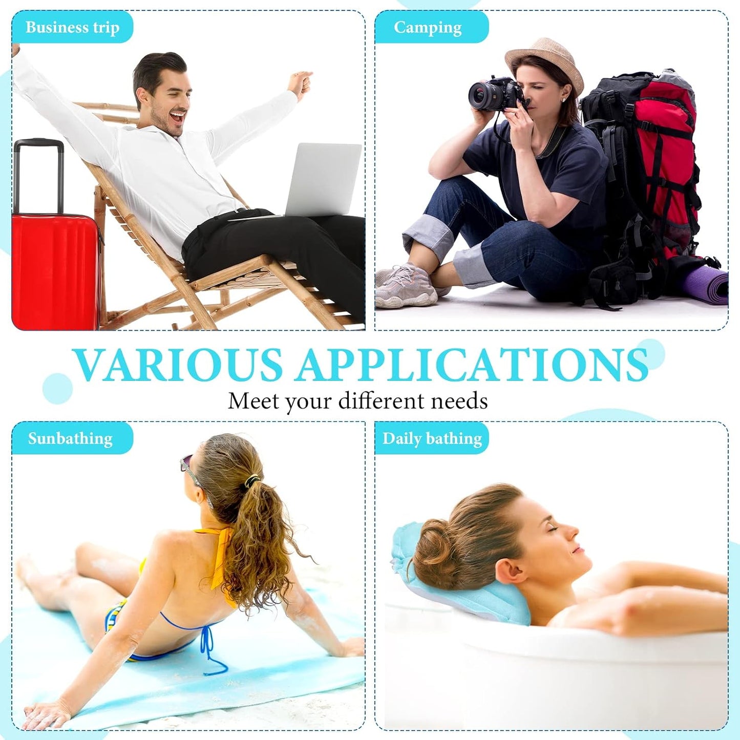 Jetec 2 Pcs Inflatable Bath Pillow with Suction Cup Terry Cloth Covered Bath Pillow Shell Shape Bathtub Spa Pillows Comfortable Soft Cushion Neck Support Fits All Pool Bathroom Home Spa Hot Tub(Blue)