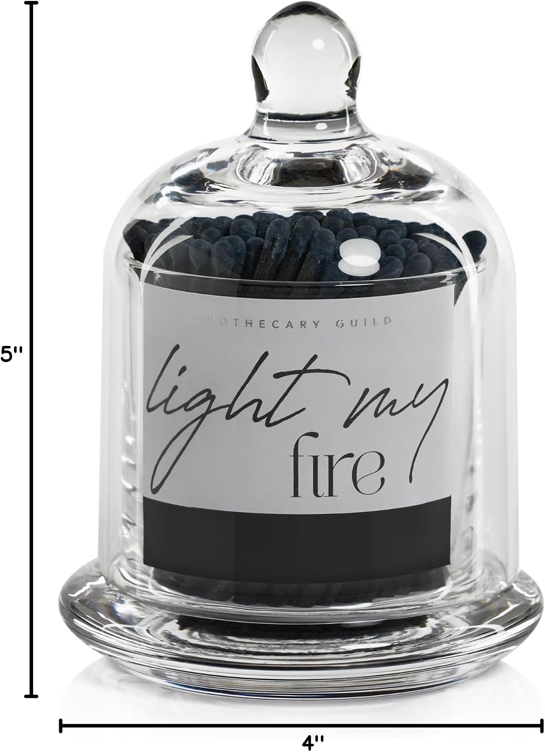 Zodax Apothecary Guild Light My Fire Matches with Glass Dome, 3"/150 Pack- Black Stick with Navy Tip