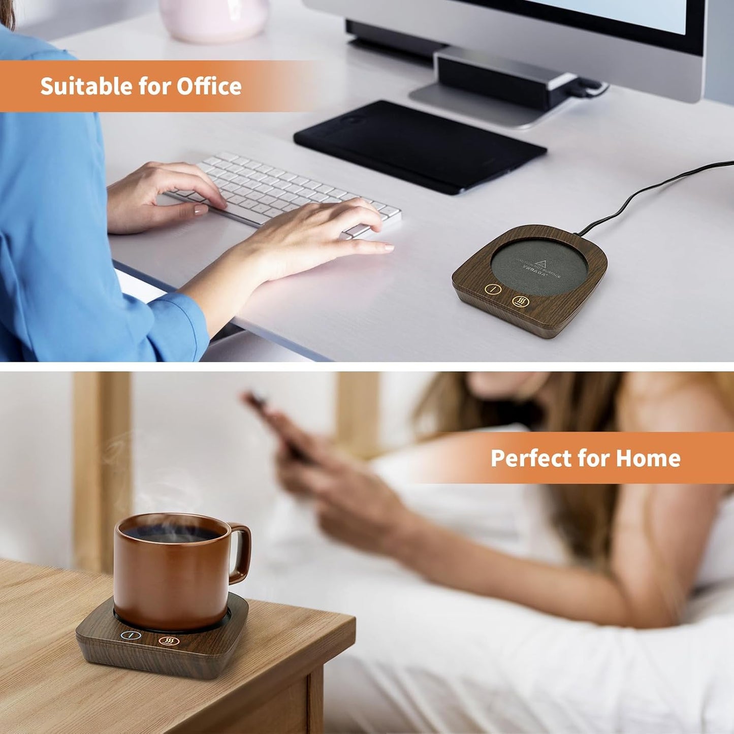 VOBAGA Imitation Wood Grain Coffee Cup Warmer & Mug Warmer for Desk, Electric Coffee Warmer Plate with 3-Temp Settings for Tea, Cocoa, Milk with Auto Shut Off After 4 Hours, Coffee Gifts for Women Men
