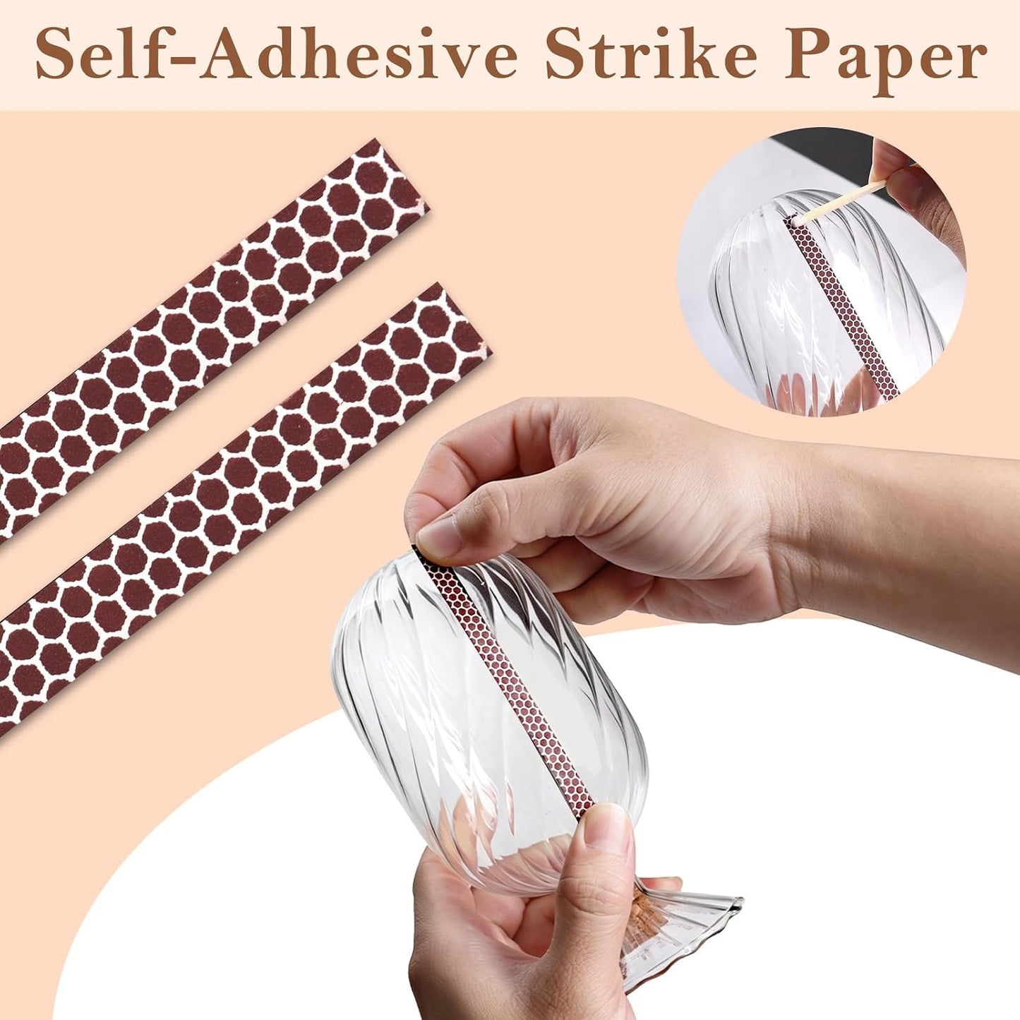 2 Pcs Glass Cloche Match Holder for 4 Inch Long Matches with Silicone White Marble Tray Helix Shaped Matches Jar Long Match Box Decorative for Candles Fireplace Bathroom Grill Camping (No Match)