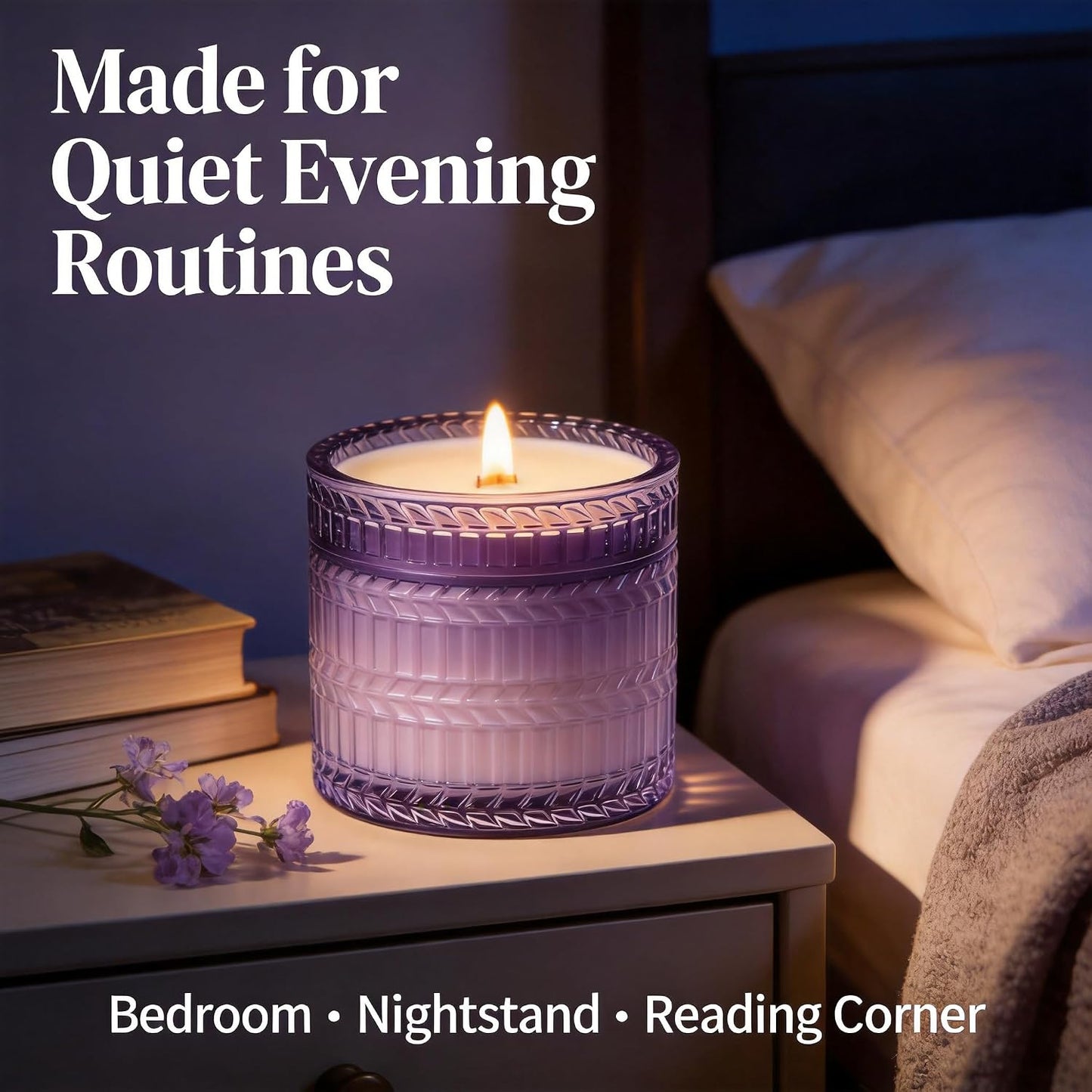 Hidden Label Lavender Scented Candle with Crackling Wooden Wick, 7.4 oz Soy Wax Jar Candle for Bedroom, Bathroom, Spa & Yoga, 55 Hour Small Candle Gift for Women