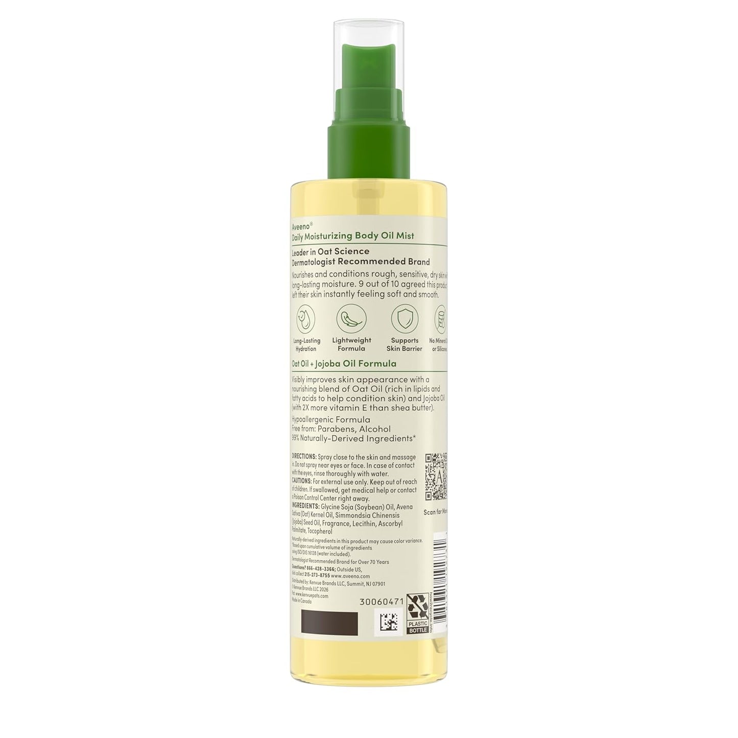 Aveeno Daily Moisturizing Body Oil Mist with Oat Oil and Jojoba Oil for Rough, Dry, Sensitive Skin, Nourishing Body Spray for Smoother, More Even Skin, Paraben- & Silicone-Free, 6.7 fl. oz