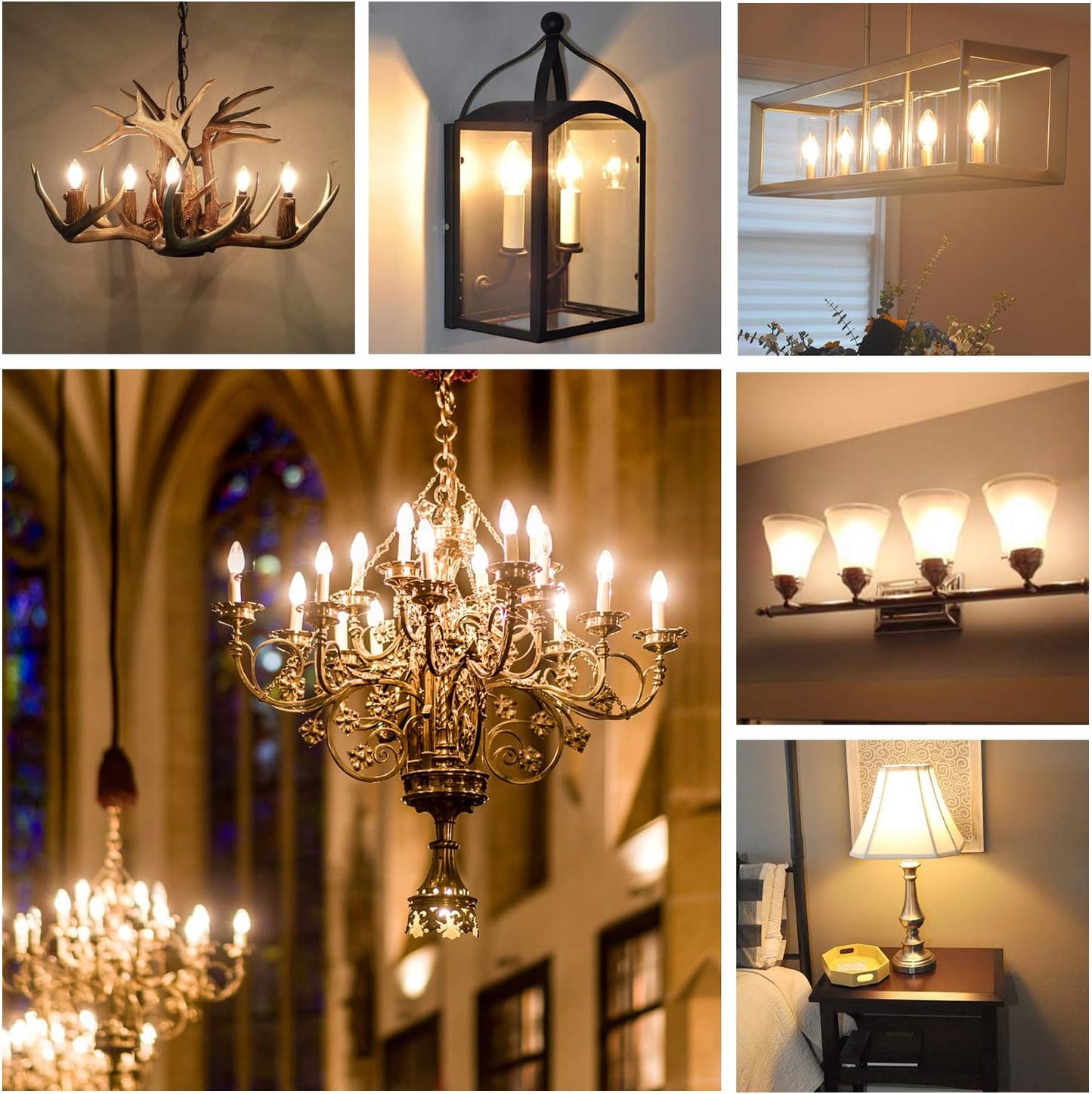 Hizashi 90+CRI Candelabra LED Light Bulbs 60 Watt, 2700K Warm White, E12 LED Bulb Dimmable, B11 Chandelier Light Bulbs, 6W, 550LM, Candle Light Bulbs, UL Listed, 12 Pack
