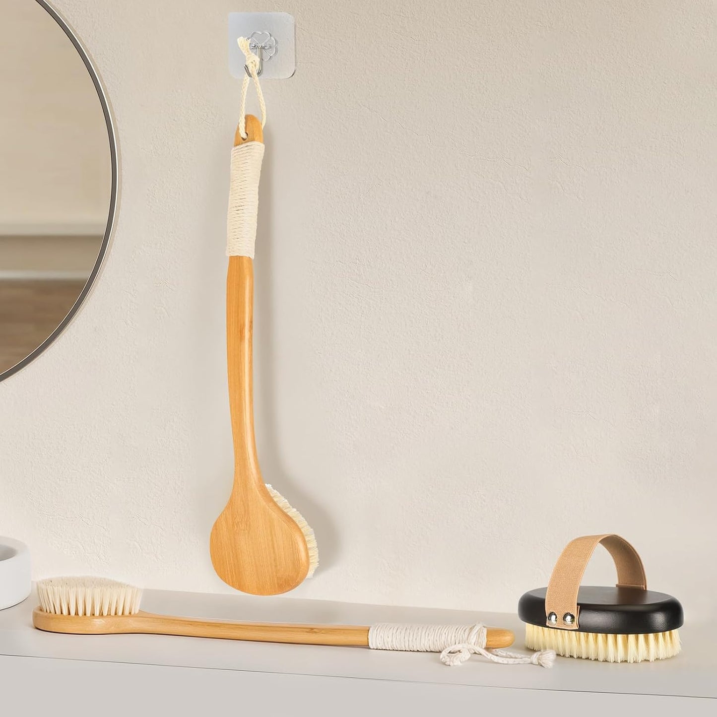 Long Handle Bath Brush-Back Scrubber for Shower, Exfoliating Body Brush with Bristles for Wet & Dry Brushing, Shower Brush for Men & Women