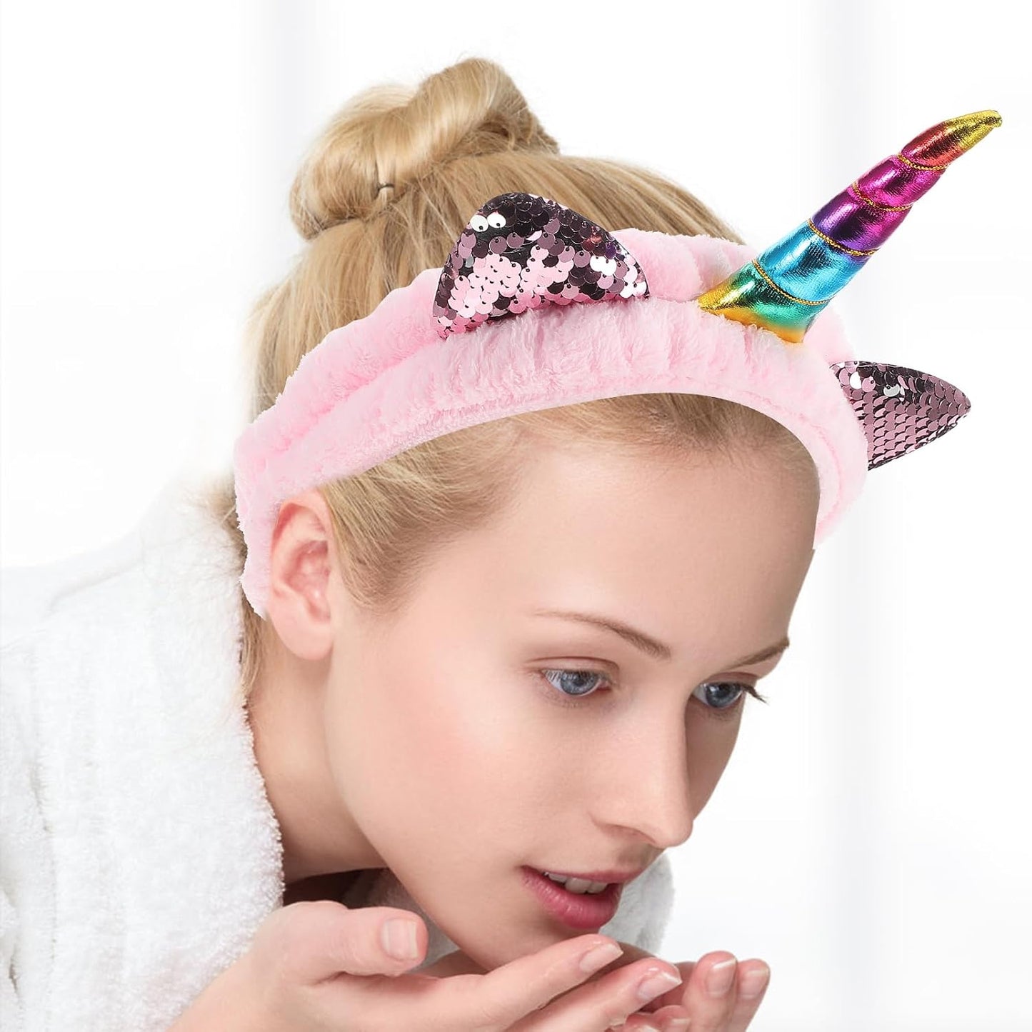 Unicorn Makeup Headband for Women Face Washing Spa Hairband Soft Skincare Hair Accessory Plush Elastic
