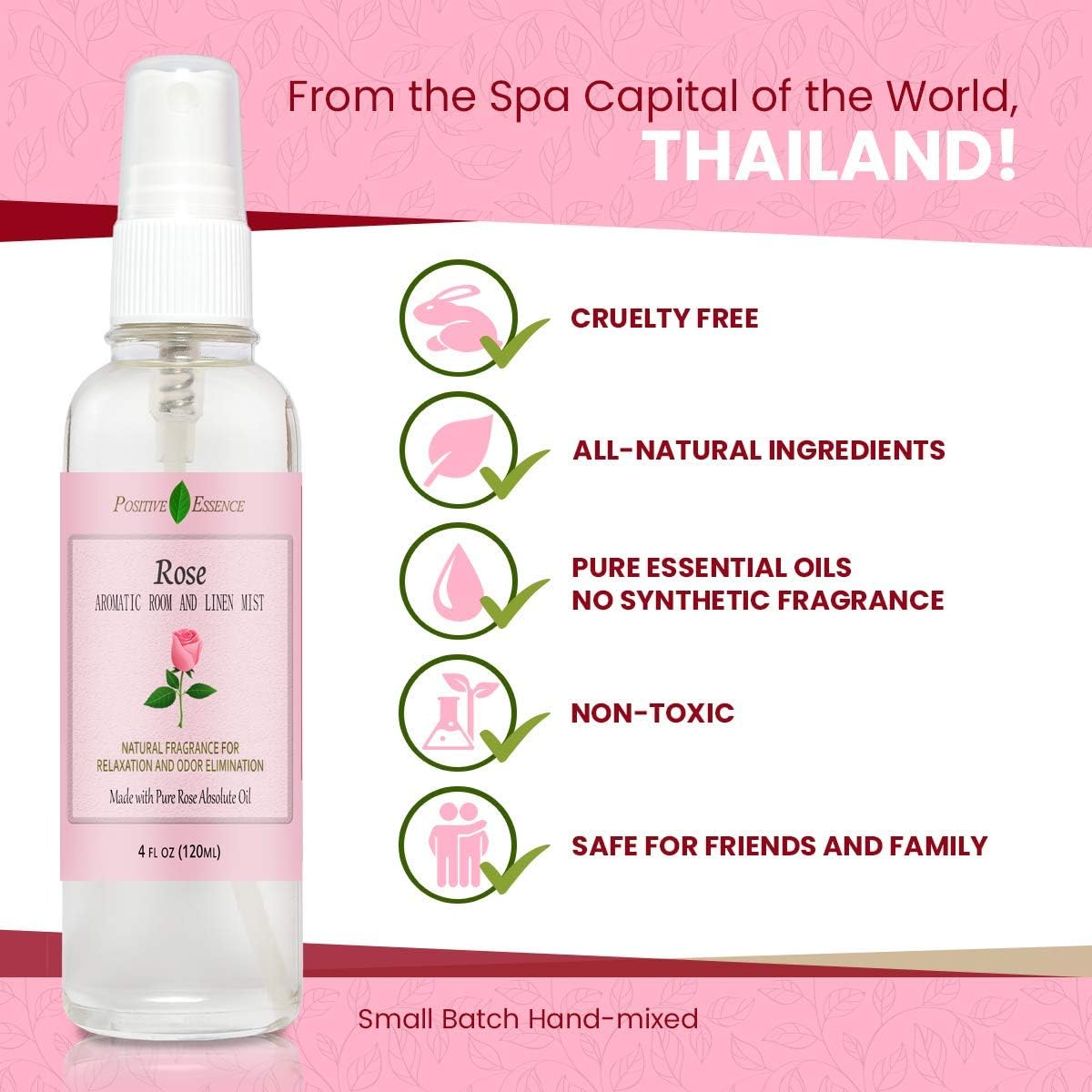 Rose Linen and Room Spray, Natural Pillow Spray Made with Pure Rose Essential Oils, Relaxing Home Fragrance