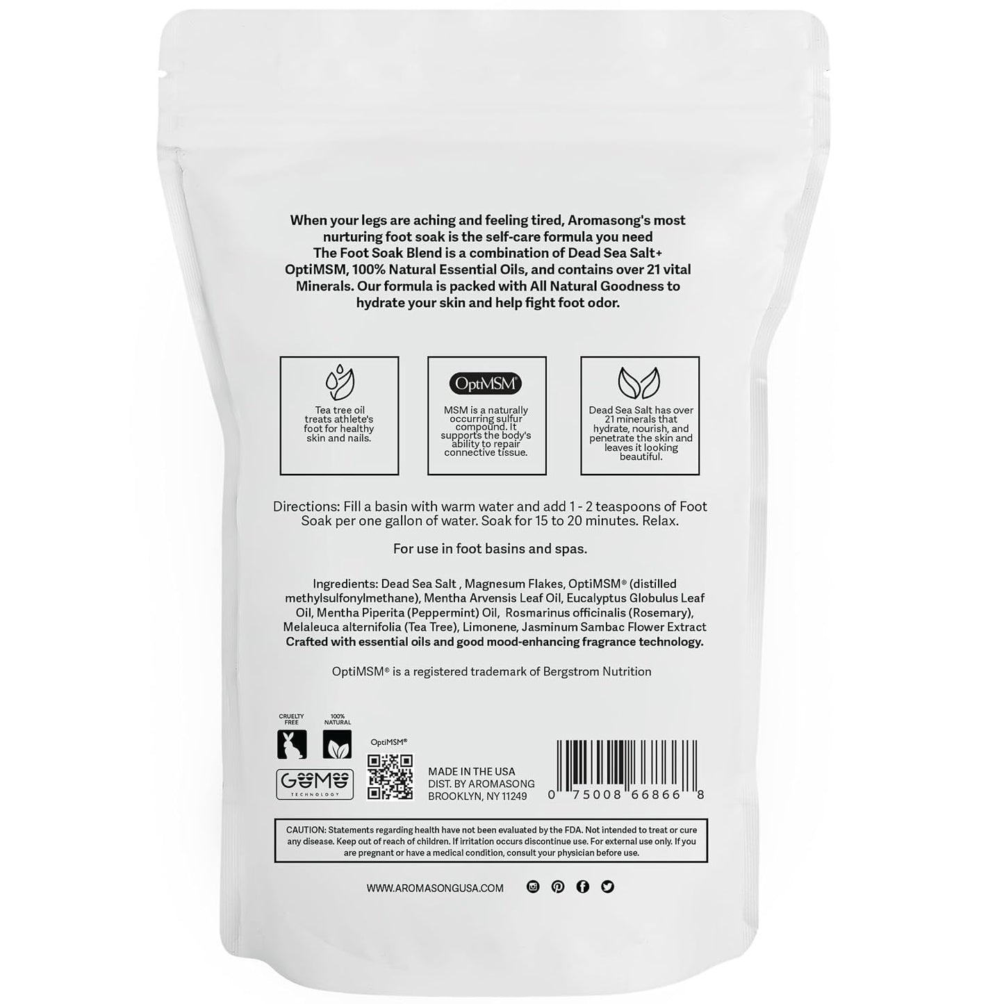 Aromasong Tea Tree Foot Soak with Dead Sea Salt & Magnesium Flakes – Refreshing Foot Bath Salts for Relaxation, Odor Control & Soft Skin (Packaging May Vary)