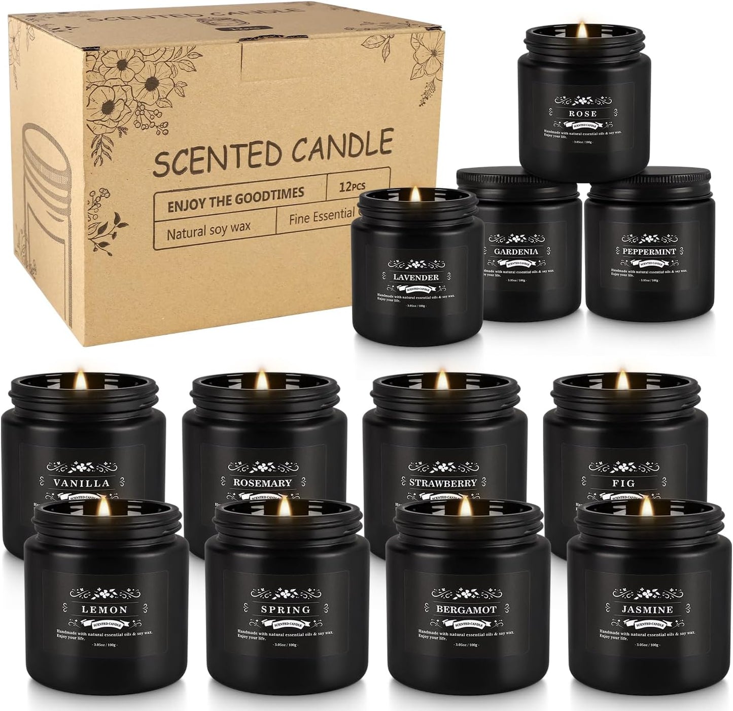 WPONSZU 12 Pcs Halloween Scented Candles with Added Natural Essential Oils, 3.05oz, Suitable for Various Festivals, Parties, Yoga, and Home Scene(Black)