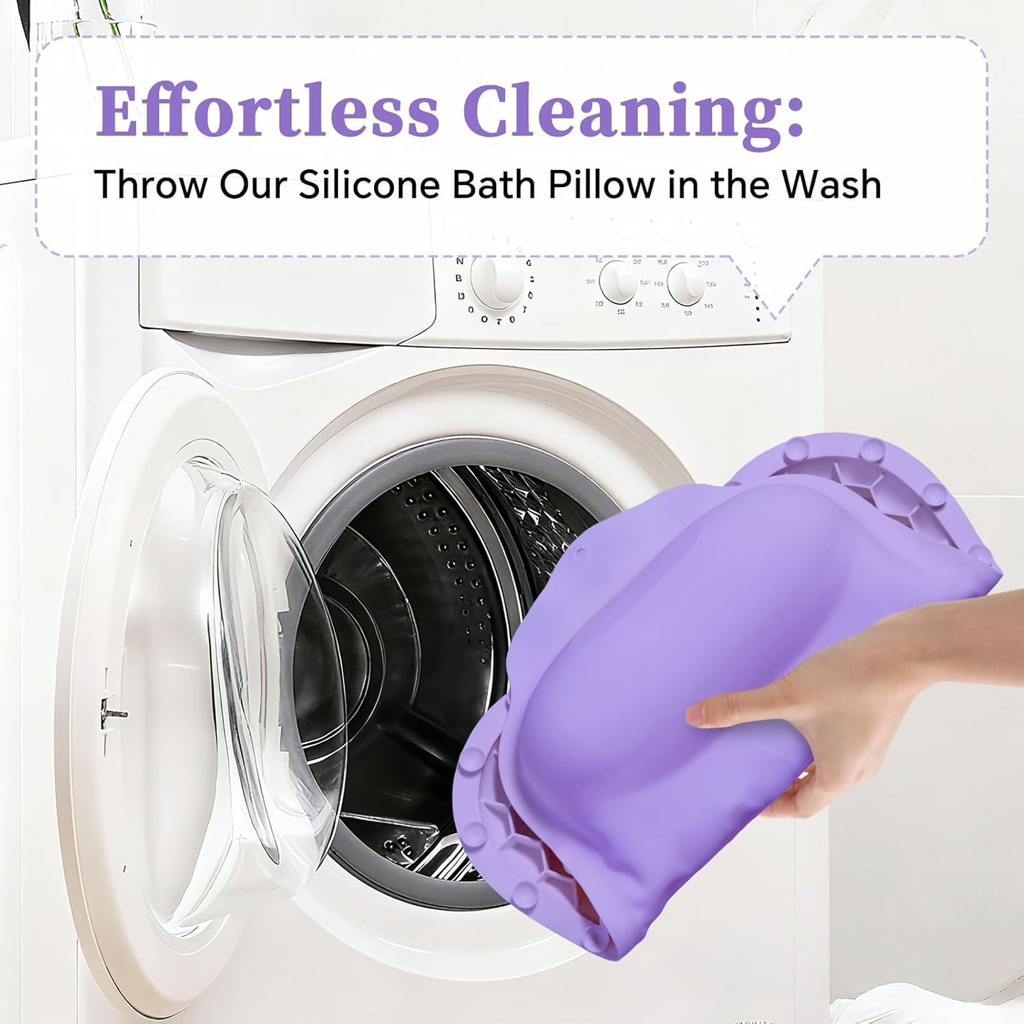 Luxury Silicone Bath Pillow for Tub, New Cloud-Soft 4D Air-Cushion Bathtub Pillow for Head and Neck & Back Support, Strong Suction Cups, Waterproof Quick-Dry Bathtub Headrest (Purple)