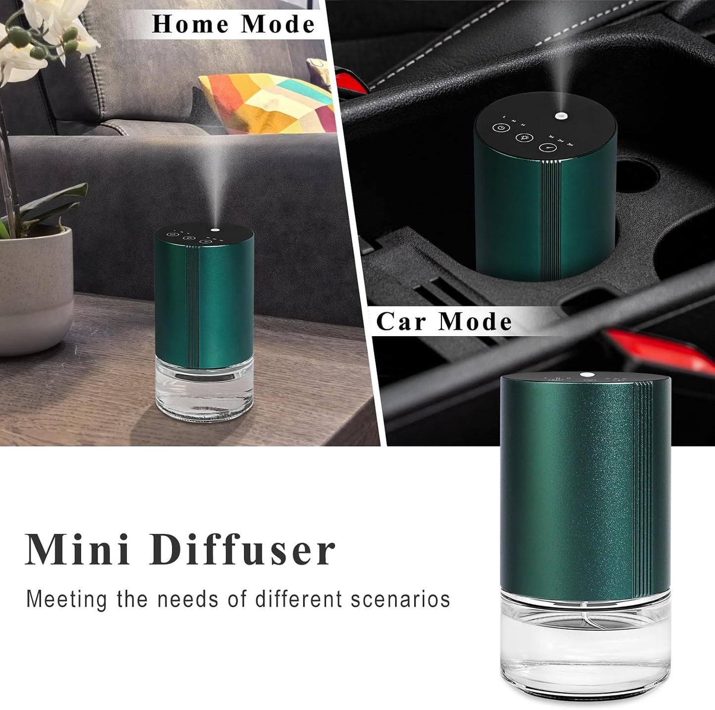 Christmas Essential Oil Diffuser, Waterless Scent Diffusers for Home Large Room, Rechargeable Atomizing Humidifier with 7-Color Night Light, Ultrasonic Air Freshener Machine (Green)
