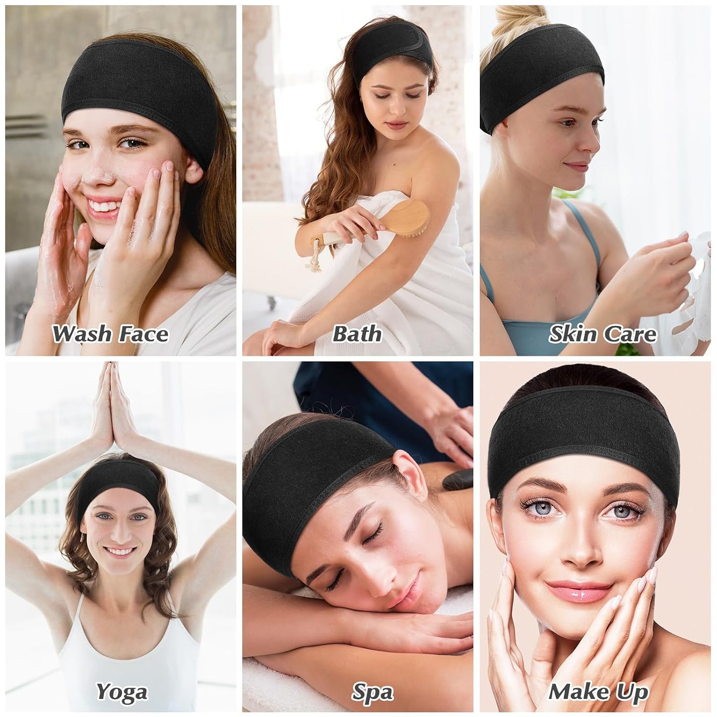 obeoby 4 Pack Spa Facial Headbands for Women, Adjustable Face Wash Headband Make Up Wrap Head Spa Self-care Gifts