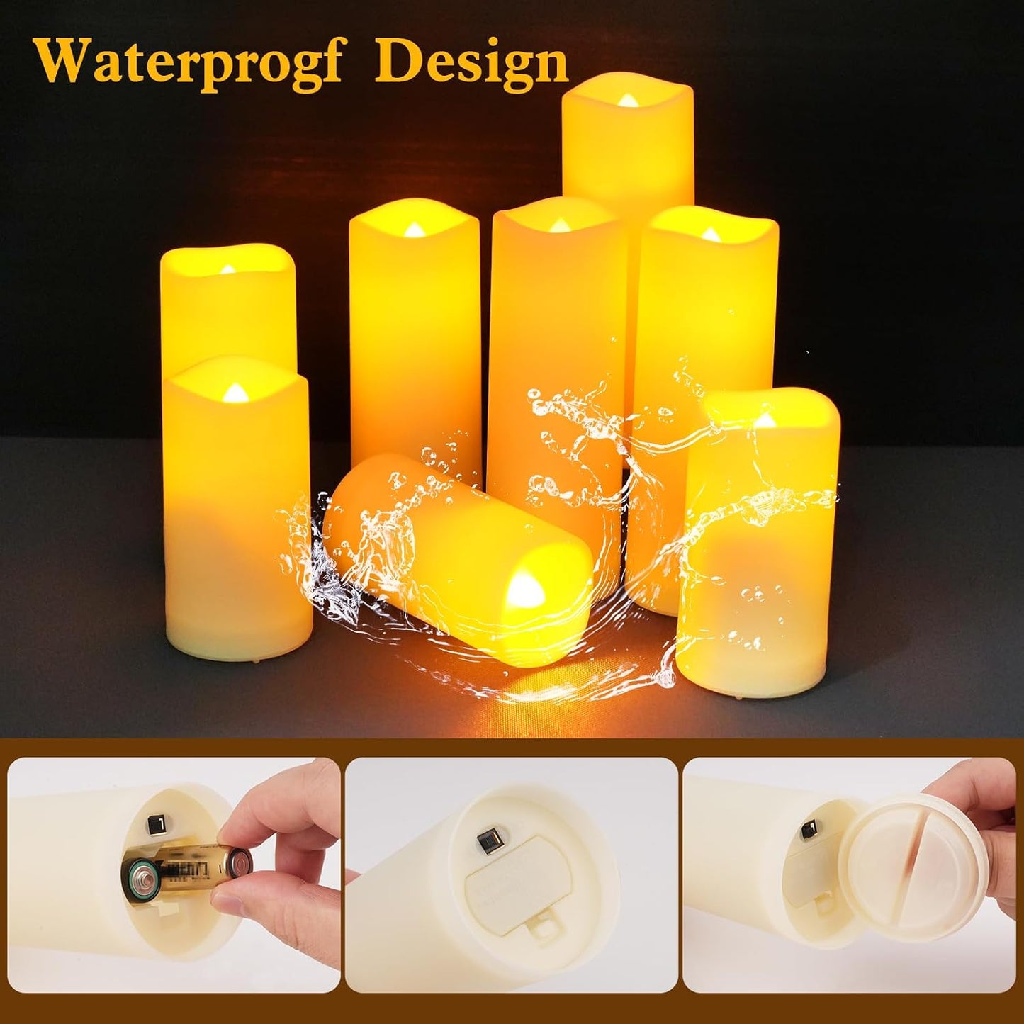 24pcs Flameless Candles with Remote Timer,Waterproof Outdoor LED Candles with Battery Operated(D 2.2” x H 4”/5”/6”),Warm Flickering Glow for Cozy & Romantic Home Décor/Wedding/Halloween/Festiv