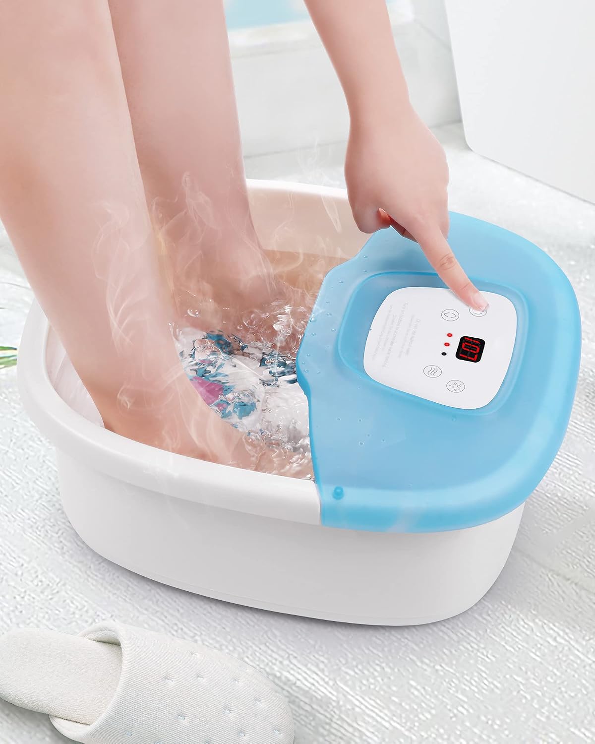 N A Foot Spa/Bath Massager with Heat, Bubbles & Vibration, Removable Pedicure Stone, 16 Shiatsu Massage Rollers, Adjustable Temperature, Heated Foot Bath Home Use