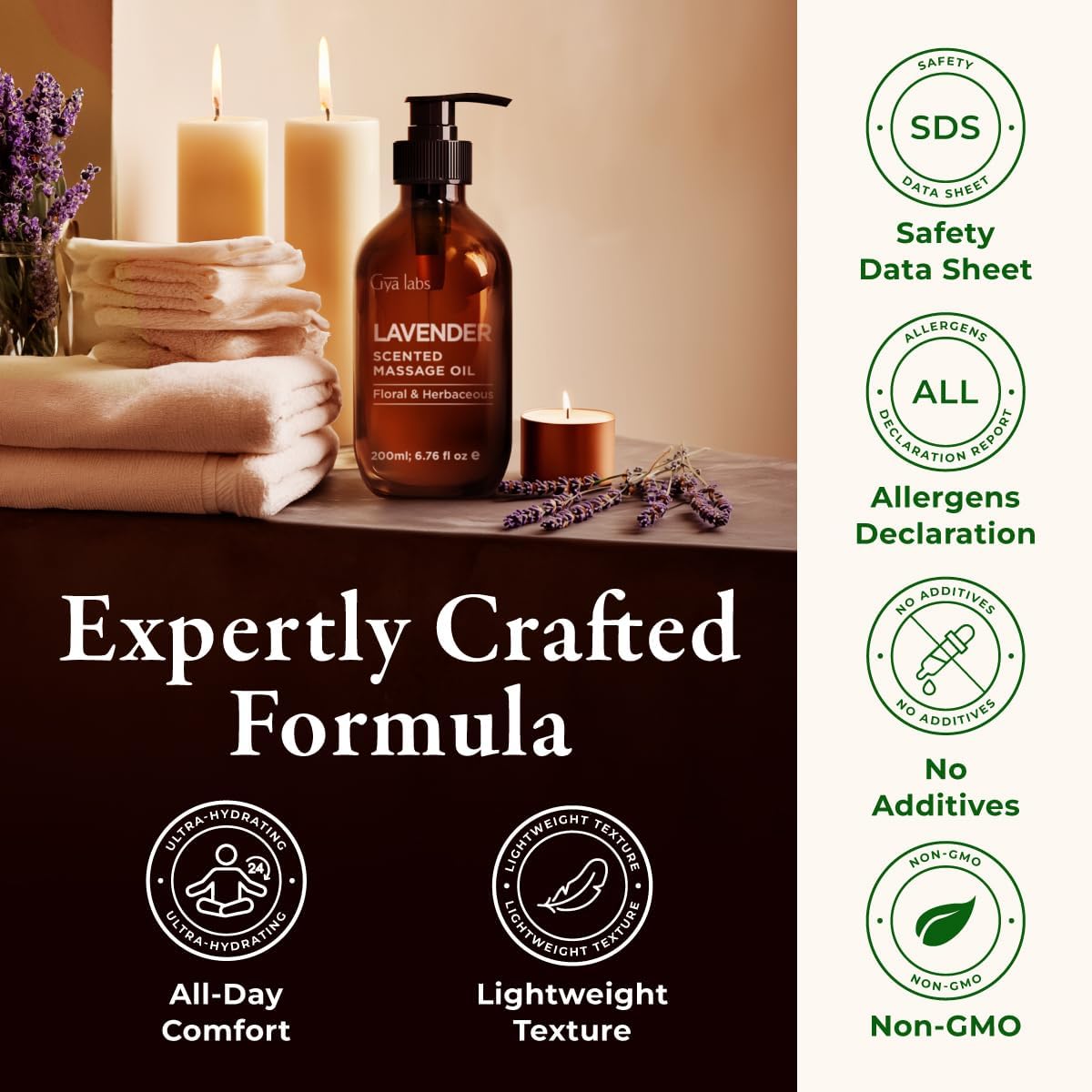 Gya Labs Lavender Massage Oil - 200ml Aromatherapy Massage Oil, Non-GMO