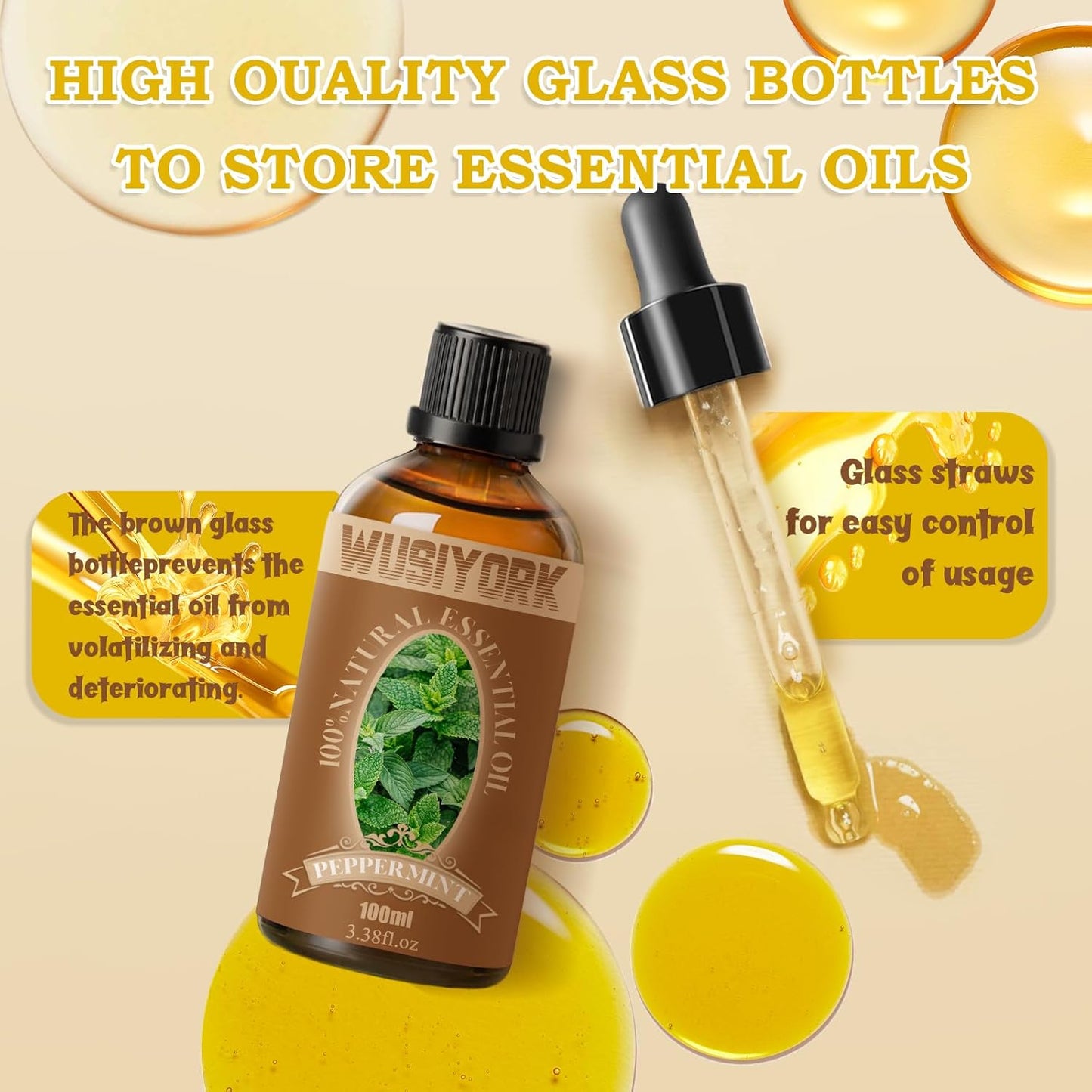 Peppermint Essential Oil 100ML - 100% Pure and Natural Therapeutic Grade Oils for Aromatherapy Diffuser - 3.4 Fl Oz/Peppermint