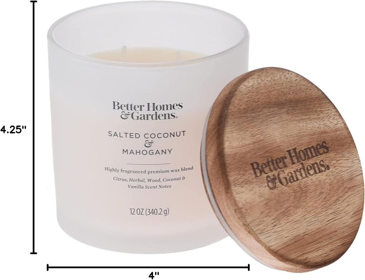 BetterHomes&Gardens 12oz Scented Candle, Salted Coconut & Mahogany 2-Pack, Cream, 35524