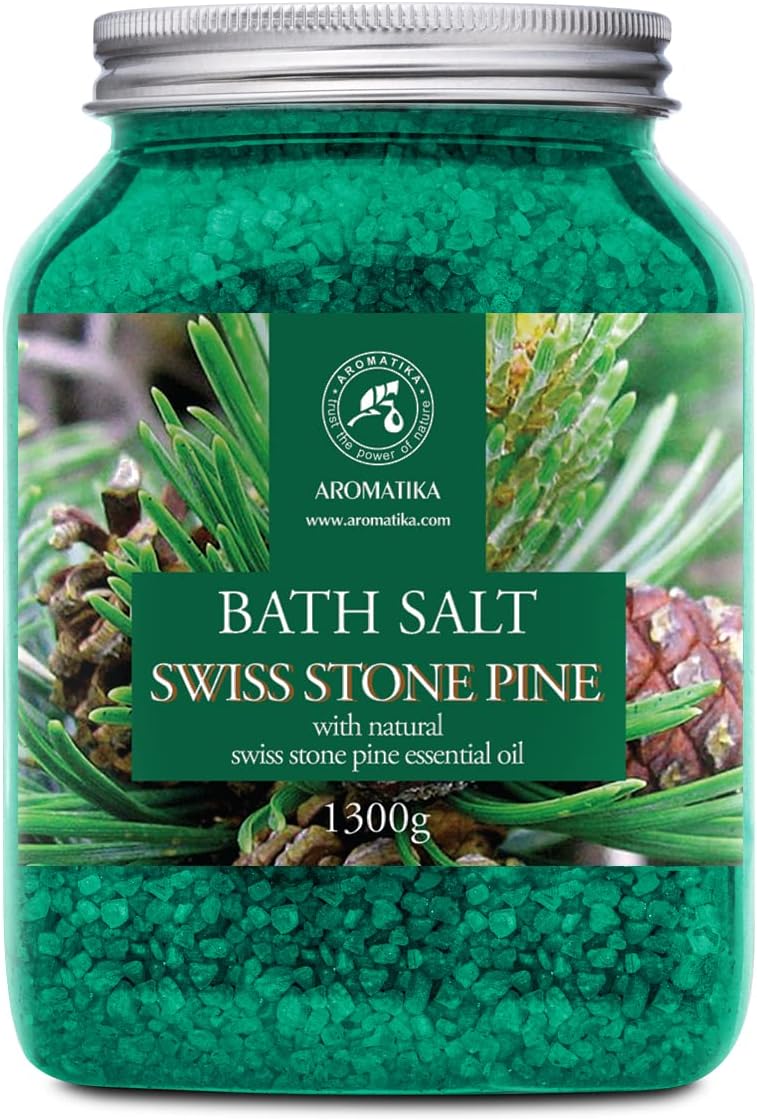 Pine Bath Salt w/Natural Swiss Stone Pine Essential Oil 46 Oz - Pinus Cembra - Natural Bath Sea Salts - Coniferous Salts - Best for Bath - Good Sleep - Relaxing - Body Care - Beauty - Aromatherapy