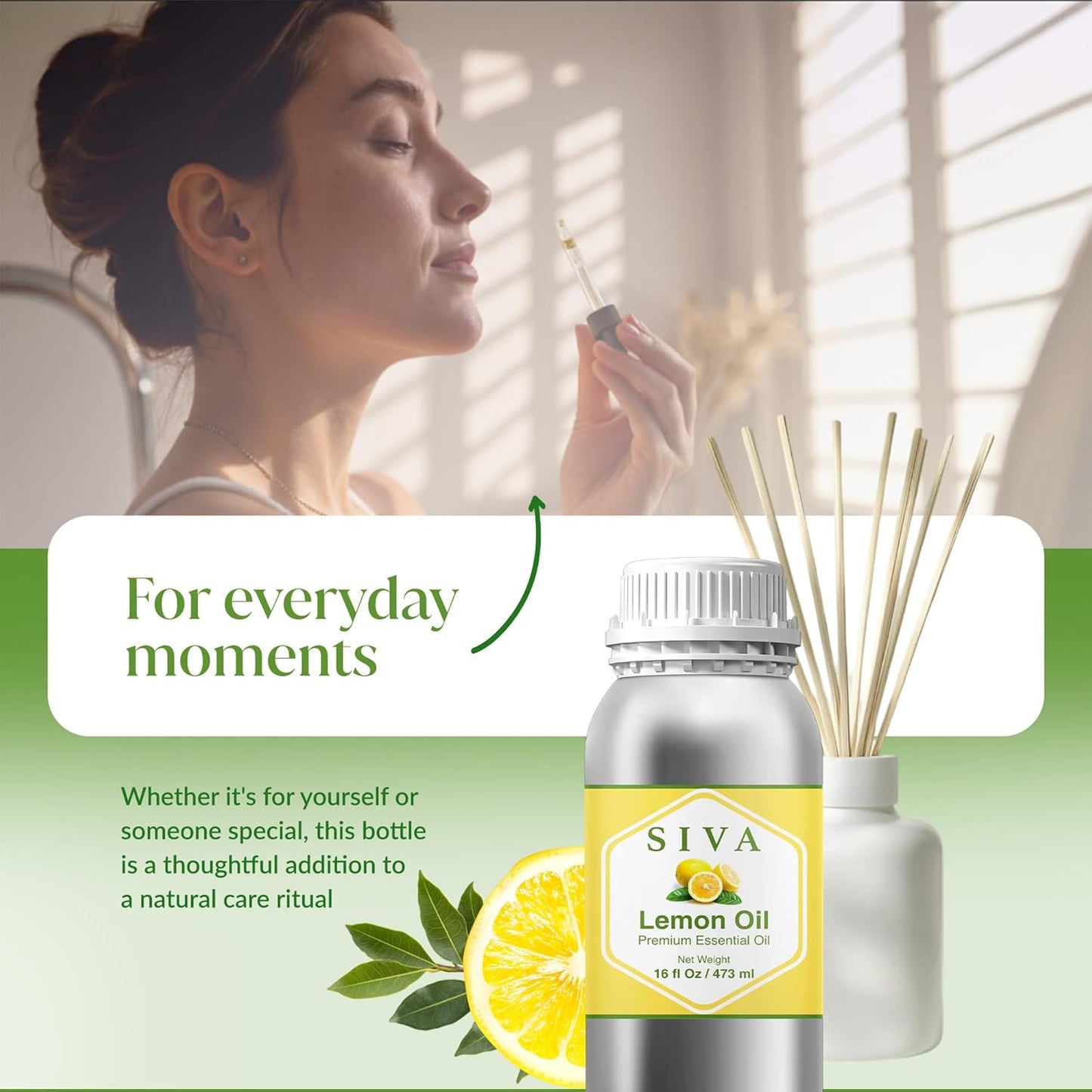 Siva Lemon Essential Oil - 16 Fl Oz – 100% Natural Lemon Oil - for Diffuser, Face, Skin Care, Aromatherapy, Hair Care, Scalp and Body Massage