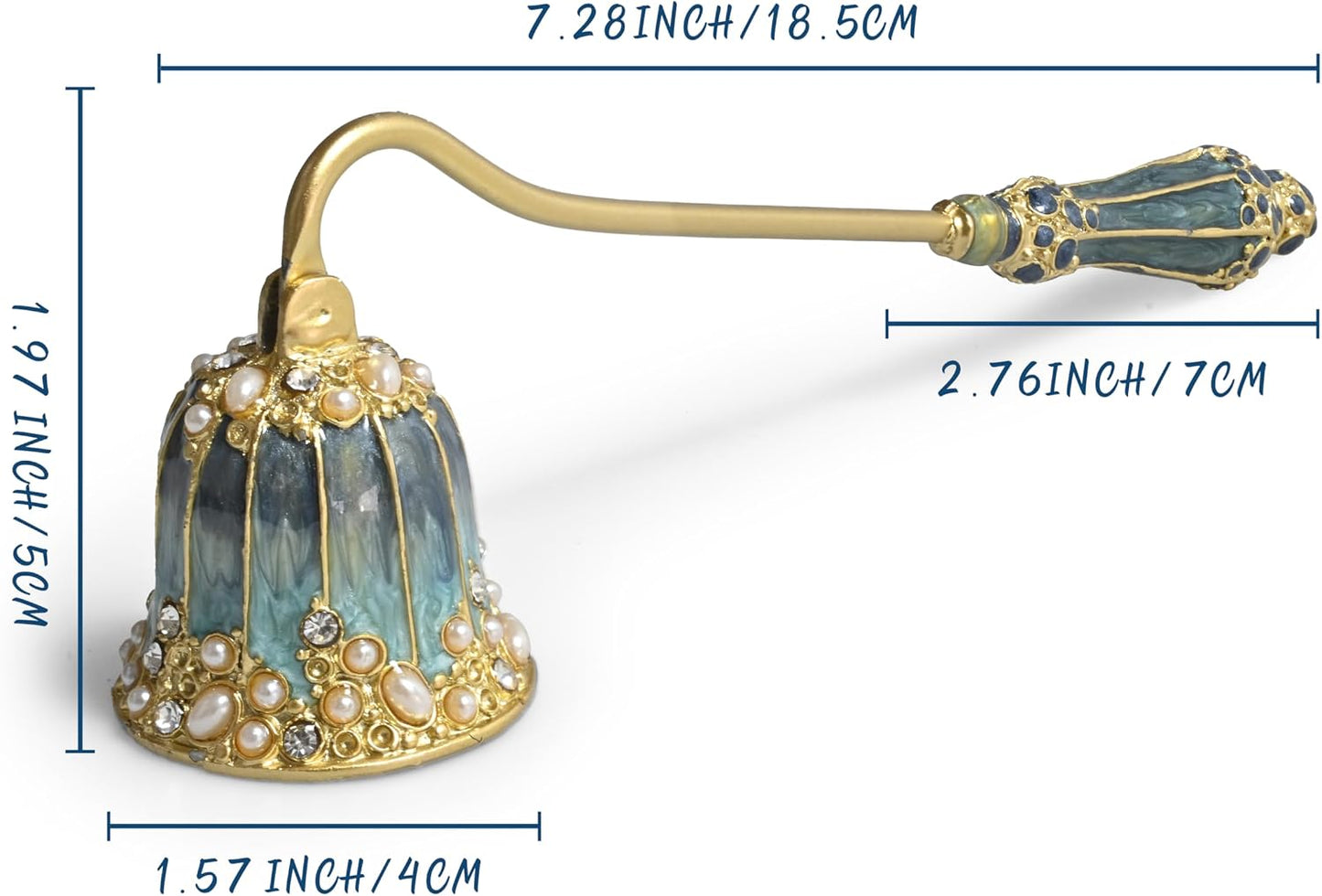 Elegant Royal-Style Candle Snuffer with Pearl Inlay, Metal Handle for Safe and Stylish Candle Extinguishing (Royal Turquoise)