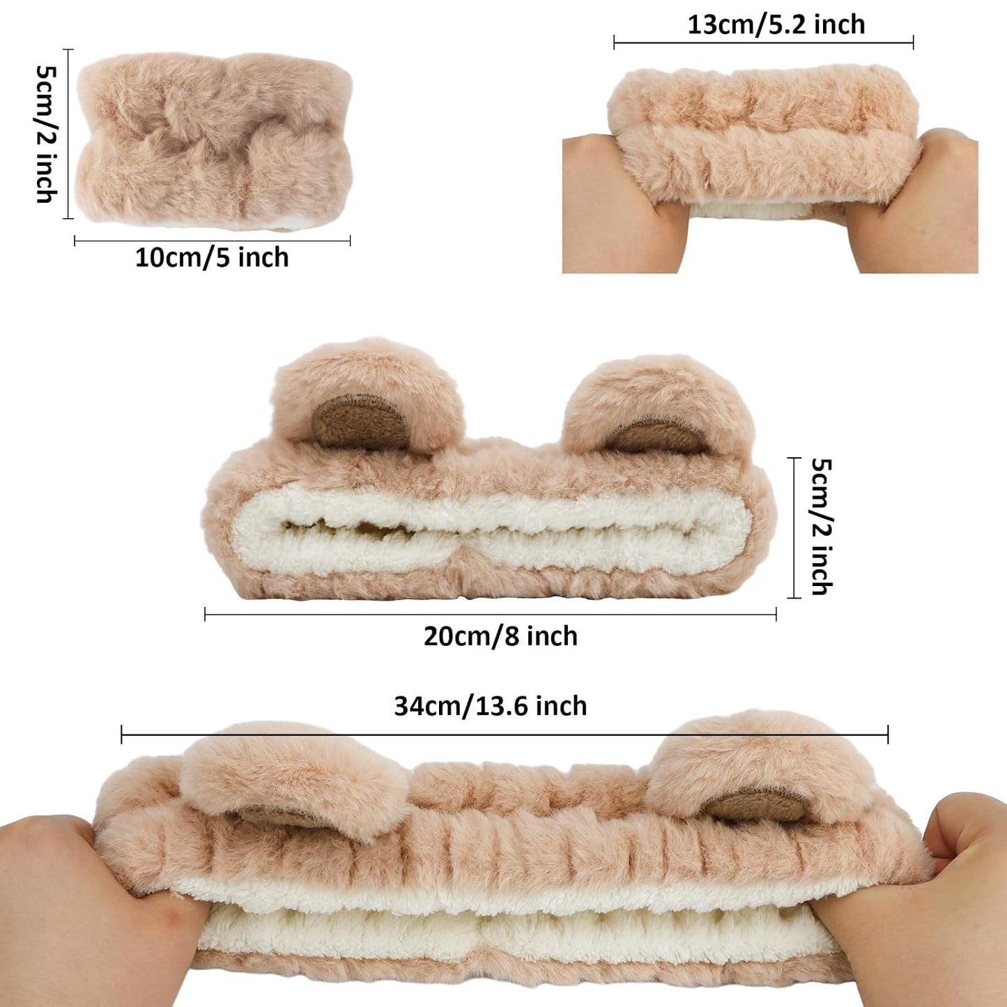 Canitor Face Wash Headband with Wrist Towels - Soft Coral Fleece Spa Makeup Headband, Cute Animal Elastic Skincare Design with Bear Ears