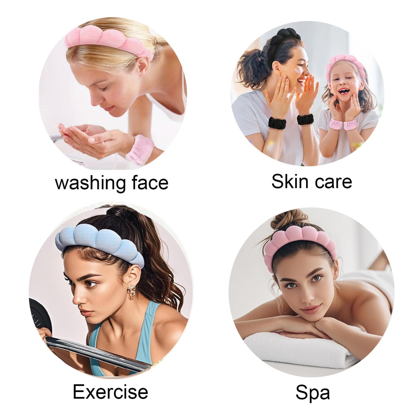 Spa Headbands for Washing Face Soft Puffy Bubble Headbands Wristband for Women Girls Makeup Skin Care Facial Beauty Shower Towel Hairband