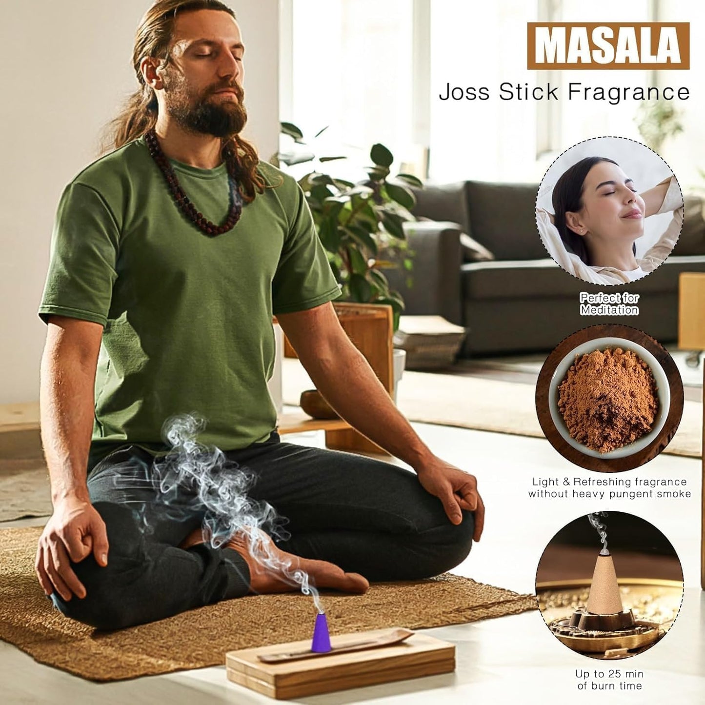 Incense Cones Set - Lavender, Jasmine, Sandalwood, Cinnamon, Rose, Dragons Blood for Meditation & Yoga