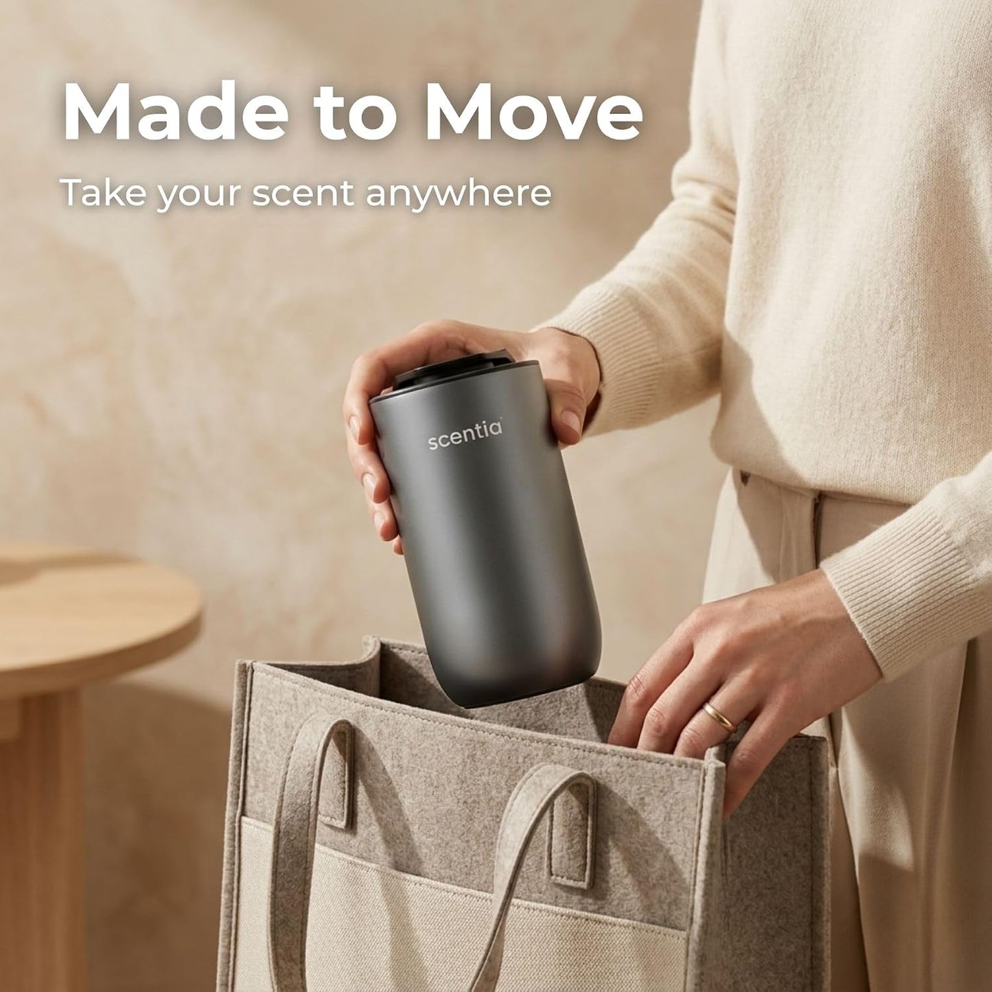 Scentia MiniPod Black Waterless Diffuser for Essential Oil, Smart Car Air Freshener with 3 Mist Levels & 3 LED Light Colors, Auto On/Off Rechargeable, Portable Scent Air Machine
