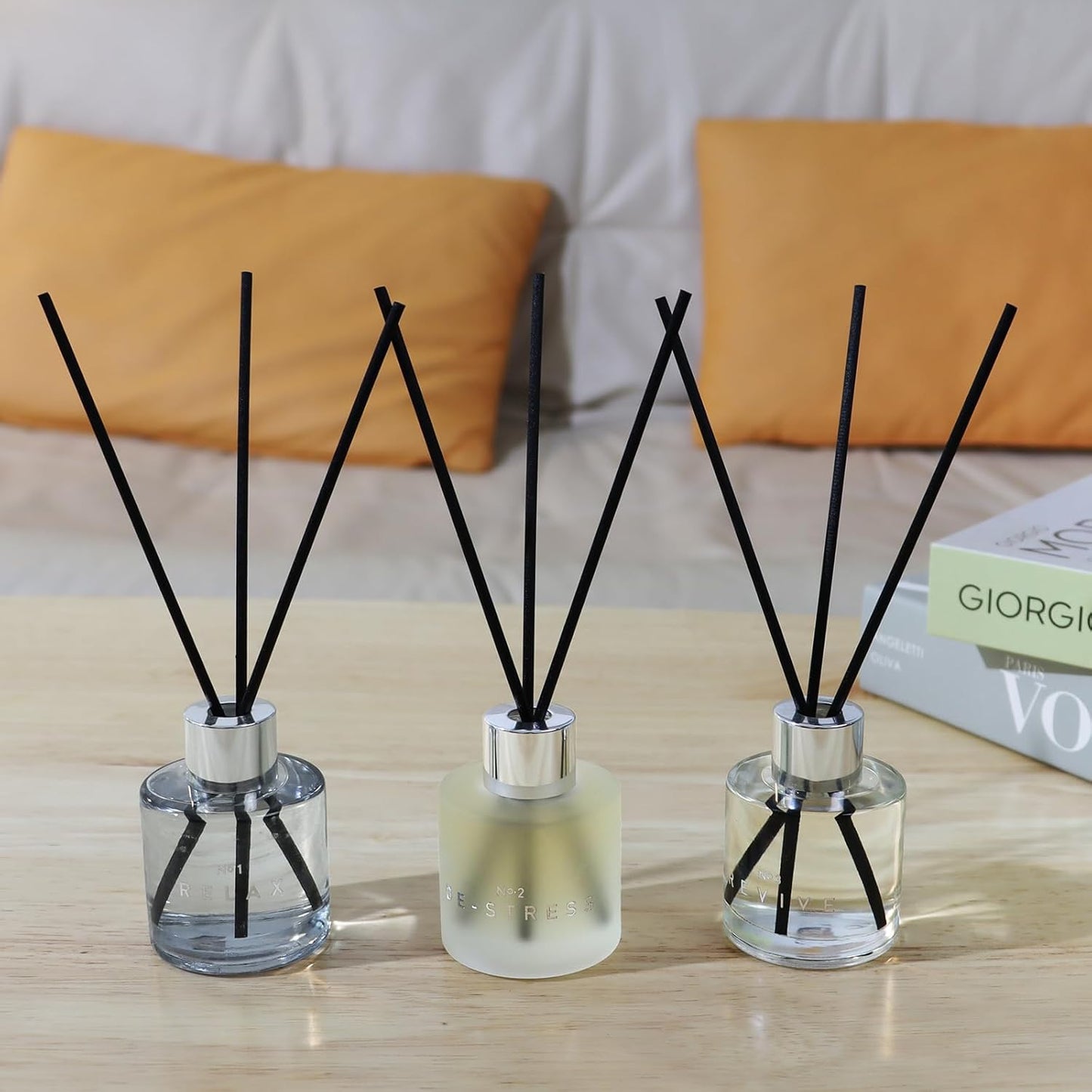 3 Pack Fragrance Reed Diffuser, 50ML Lavender Jasmine Freesia Aromatherapy Diffuser Set with 12 Black Fiber Sticks,Air Freshener for Bedroom Bathroom Office, 8.2X 6.6X 2.1 inch