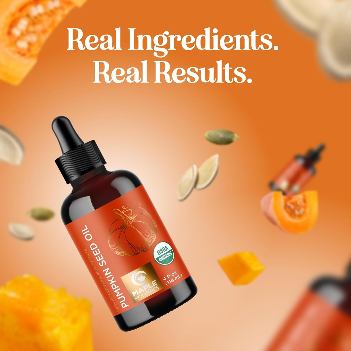Maple Holistics Pumpkin Seed Oil Organic Certified - 100% Pure Organic Pumpkin Seed Oil for Hair and Anti Aging Face Oil - USDA Organic for Dry Hair and Volume - Virgin Cold Pressed & Unrefined (4oz)