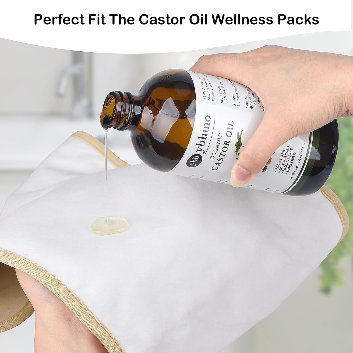 YBHMO Cold Pressed Castor Oil Organic Glass Bottle(16 Fl Oz),100% Pure ,Hexane Free for Hair Growth & Care, Castor oil pack & Moisturize Body Skin