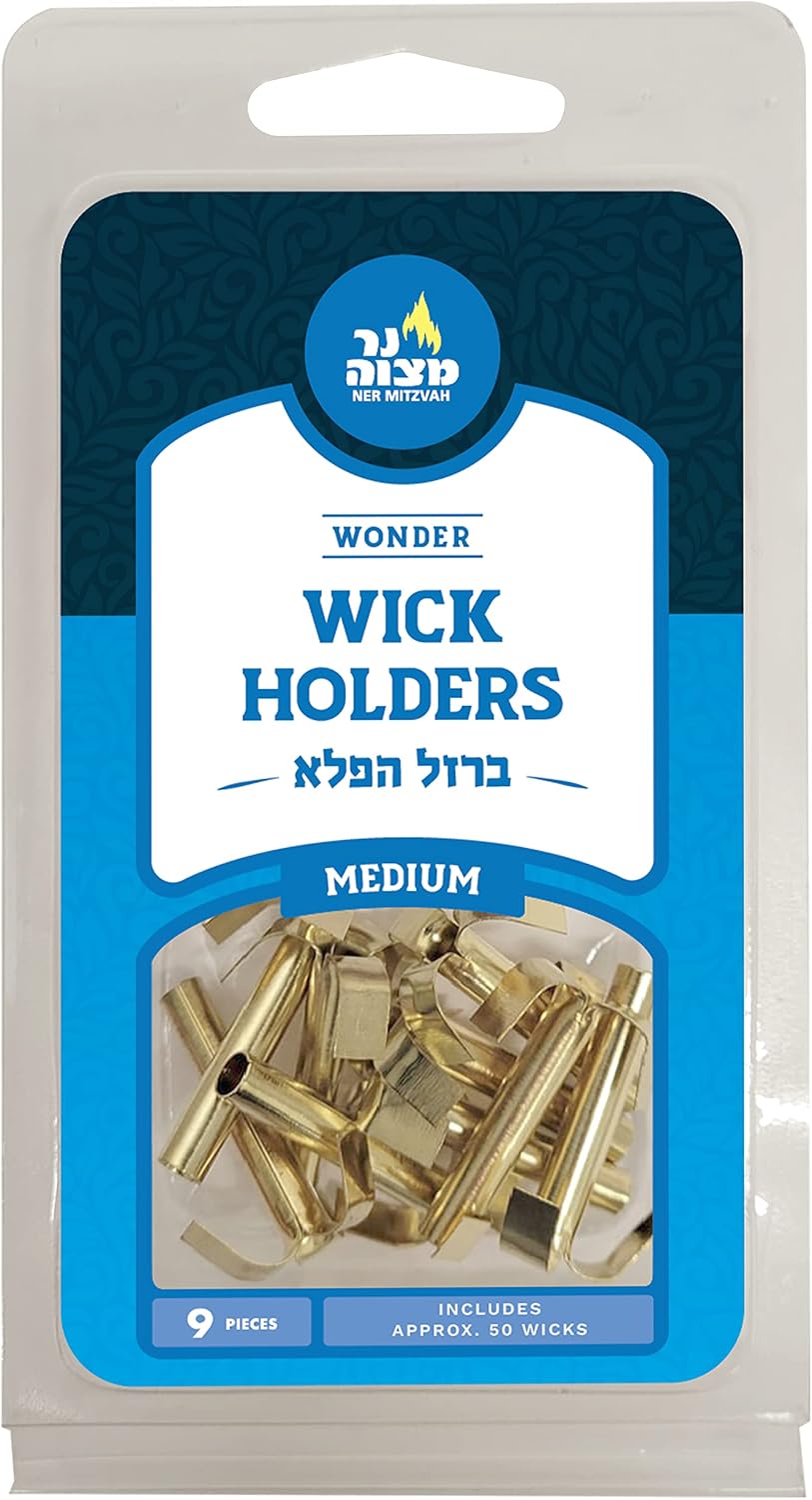 Ner Mitzvah Wonder Wick Holder Set – 9 Medium Holders and 50 Wax Coated Red Cotton Wicks – Sits in Full Oil Cup for Optimal Safety and Burn Time