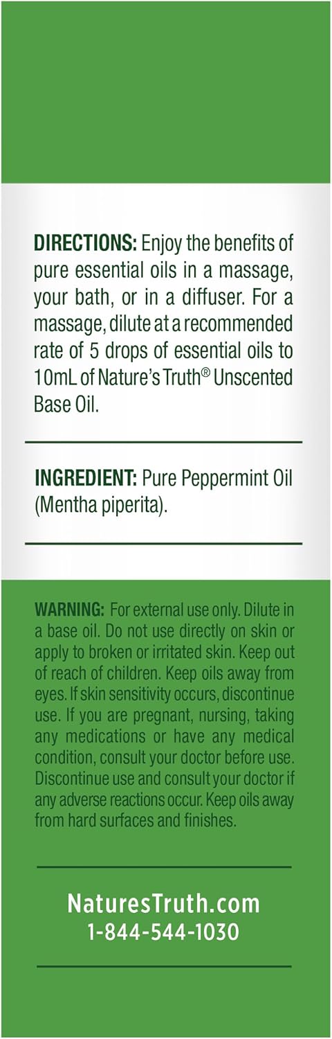 Nature's Truth Peppermint Essential Oil | 15 mL | Invigorating Peppermint Scent | for Diffusers and Aromatherapy | Plant Based, Non-GMO & Gluten Free