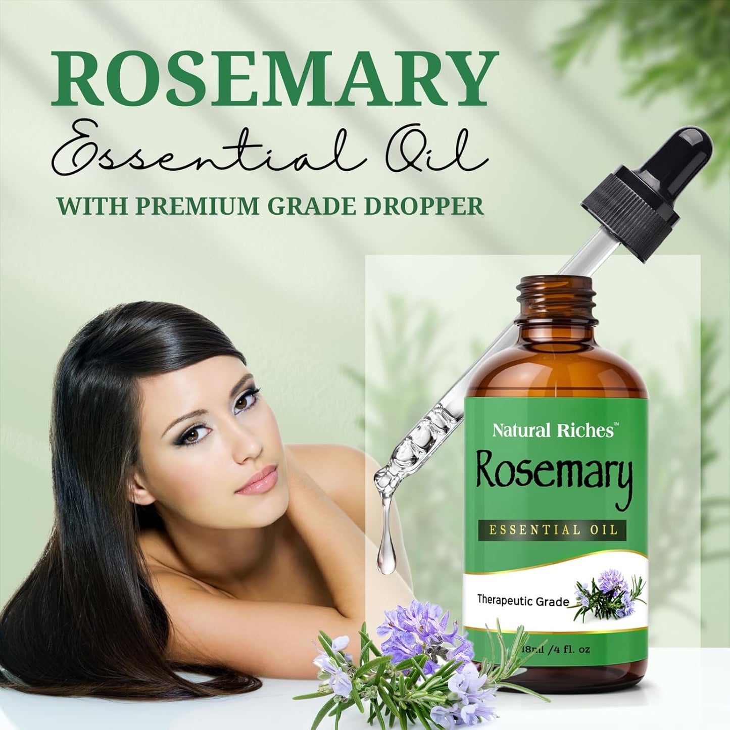 Natural Riches Rosemary Essential Oil | Premium Grade, 100% Natural and Pure Rosemary Oil for Hair Growth Skin, Face, Aromatherapy & Essential Oil for Diffuser | - 4 fl oz