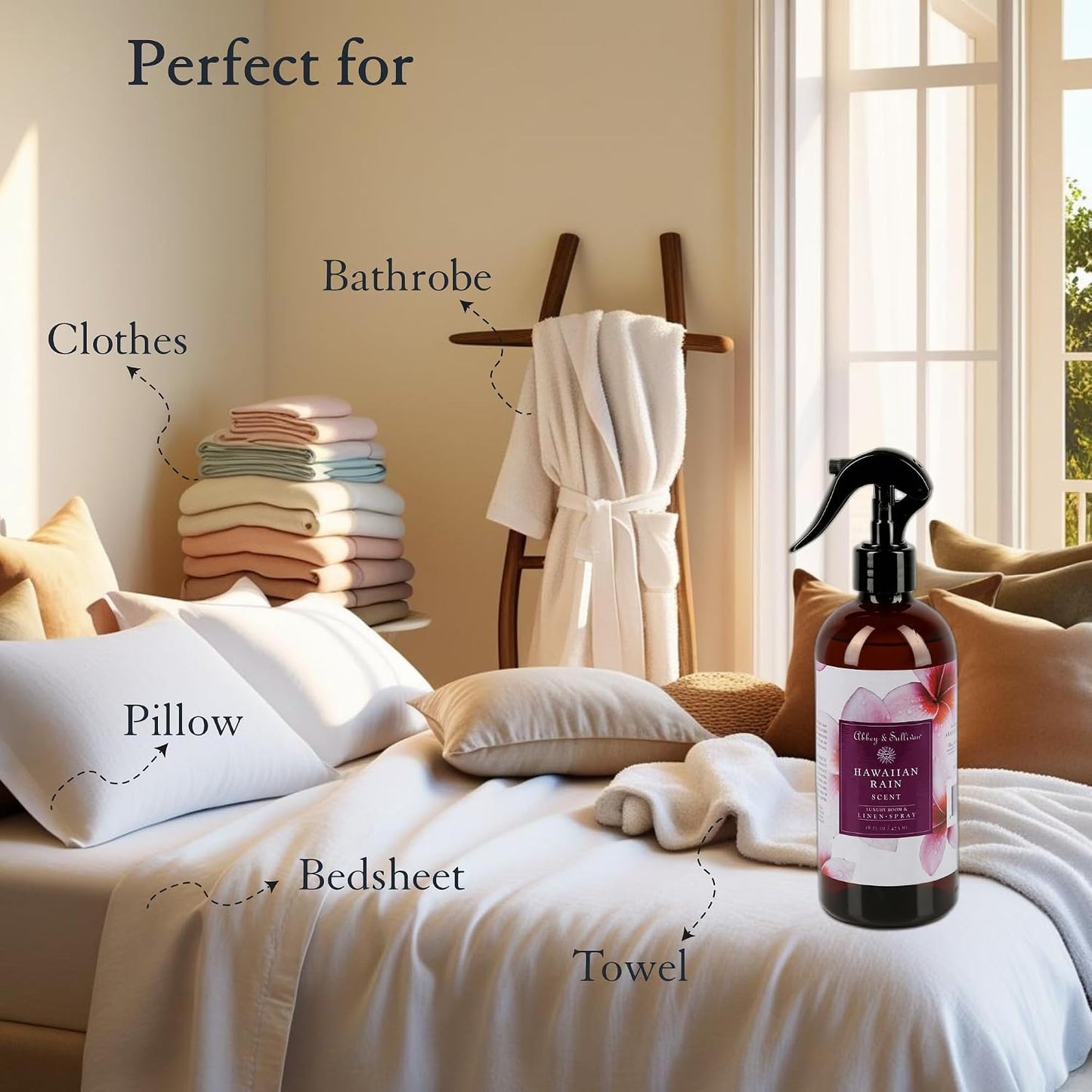 Abbey & Sullivan Linen Spray, Hawaiian Rain, Fabric Freshener and Fragrance Room Spray, Pack of 2, 16 oz