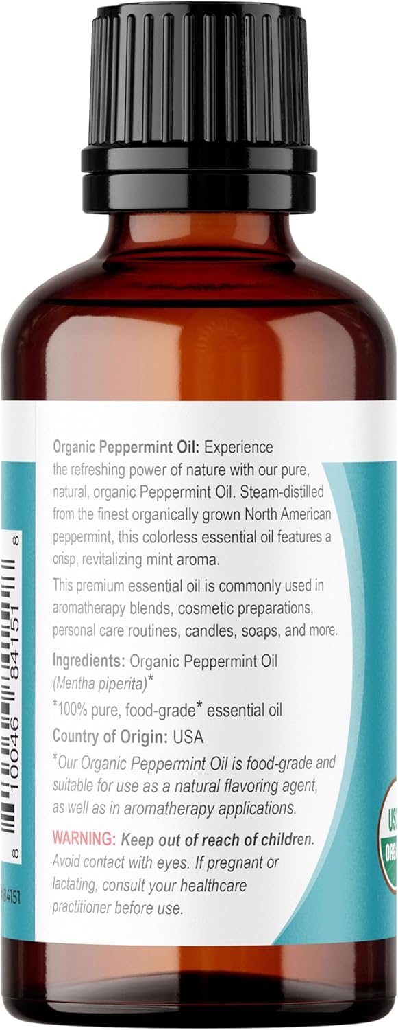 Viva Doria Peppermint Essential Oil, USDA Certified, Organic Peppermint Oil, 100% Pure, Natural Essential Oil, Undiluted, for Aromatherapy | Food Grade, 30 mL (1 Fluid Ounce)